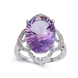 Pink Amethyst Concave Cut Statement Ring, Oval amethyst ring, Natural amethyst ring, fancy cut gemstone ring