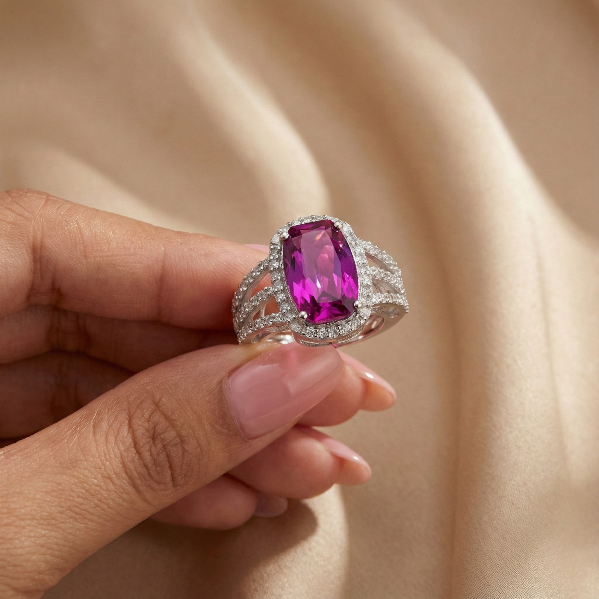 Bague coussin en saphir violet
