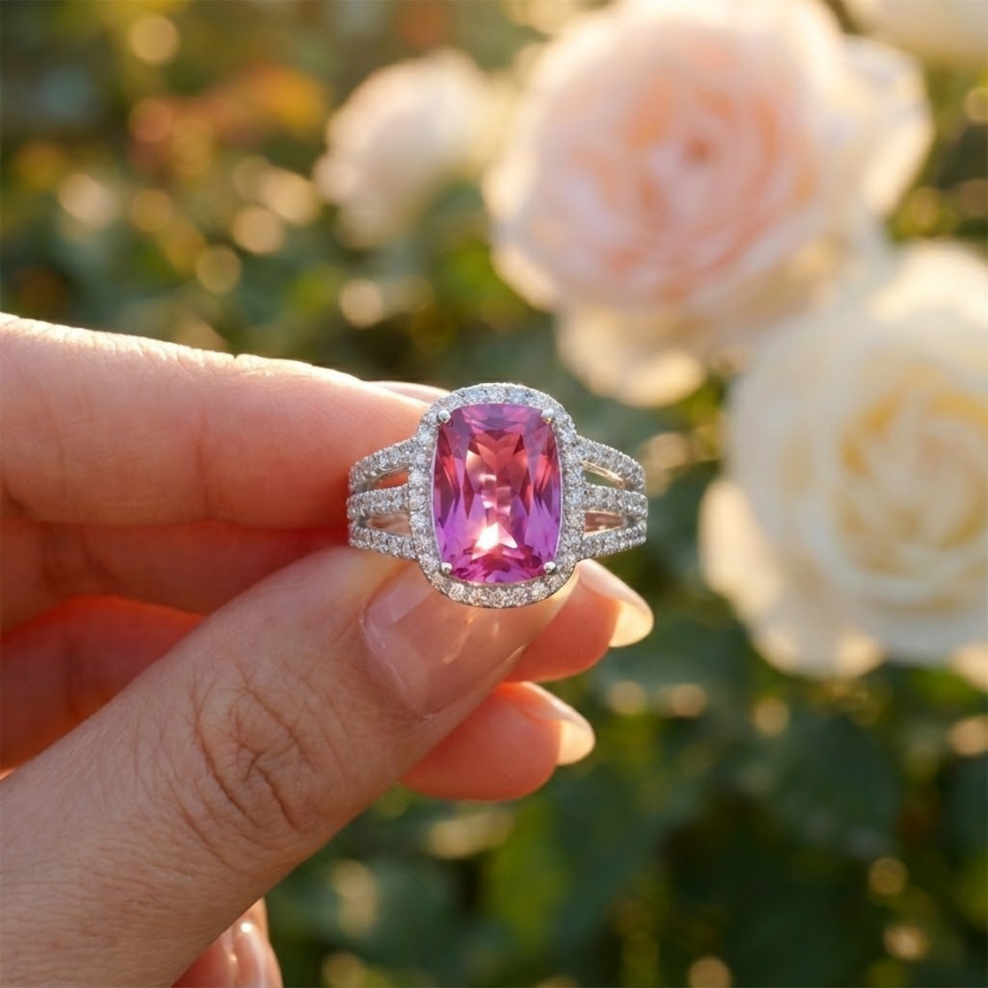 Bague coussin en saphir violet