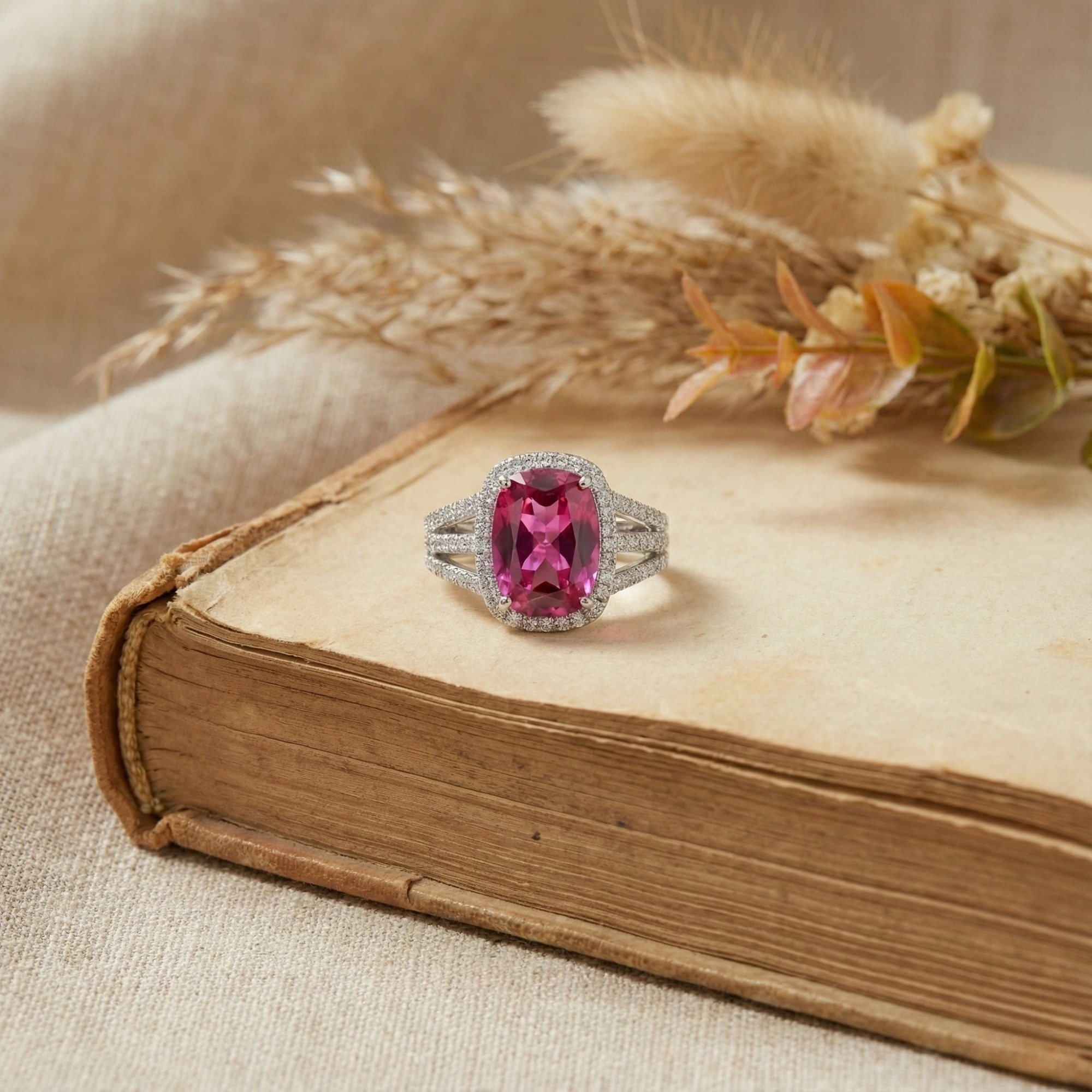 Bague coussin en saphir violet