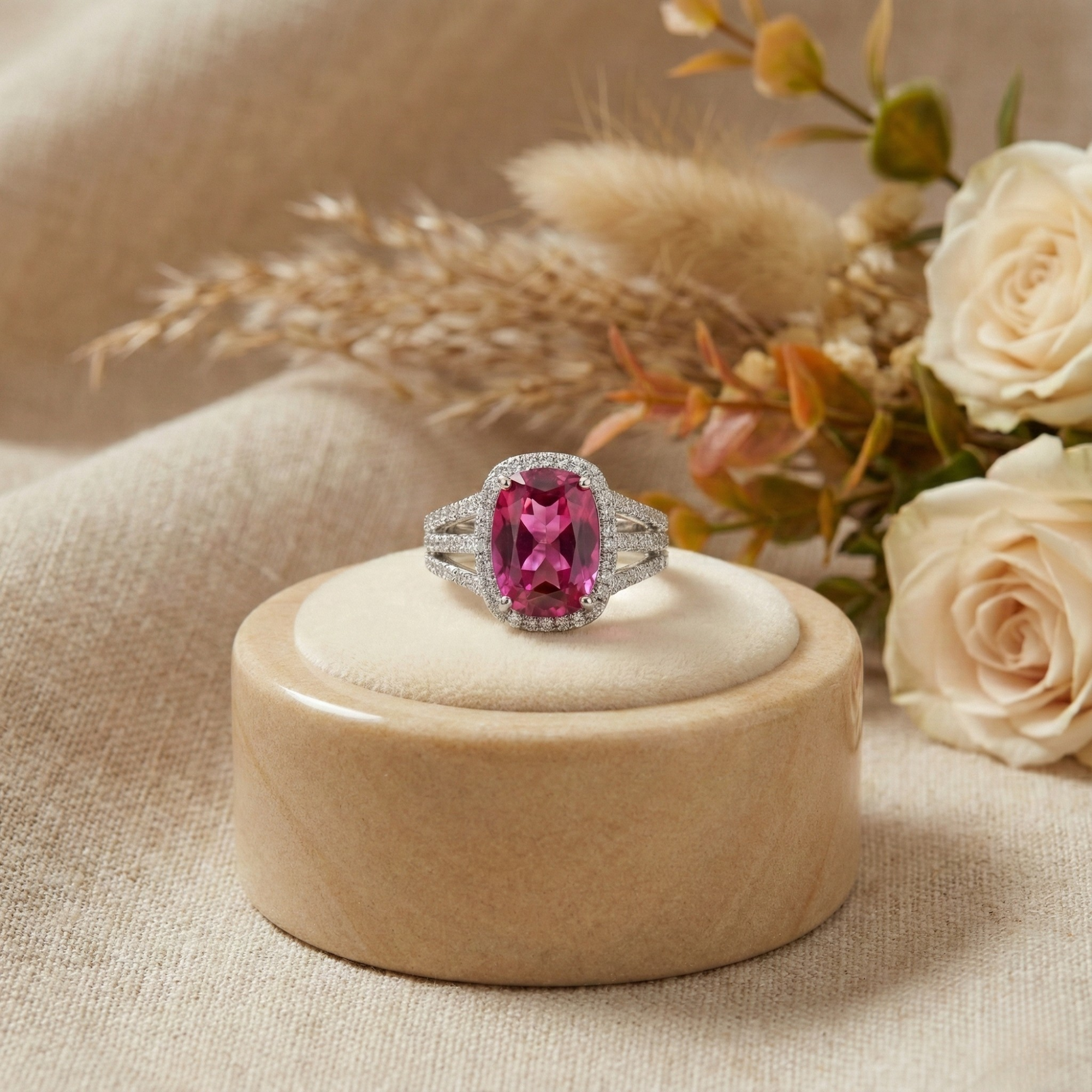 Bague coussin en saphir violet