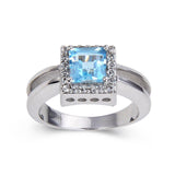 Blue topaz halo ring in 925 sterling silver, chunky topaz ring, square cut topaz gemstone ring, stunning blue topaz ring