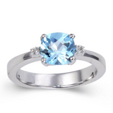 Blue Topaz Thick Band Cushion Ring, Cushion cut gemstone ring, stunning blue gemstone ring, sterling silver plated topaz ring