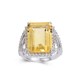 Citrine Emerald Cut Statement Ring, Citrine and white topaz ring, citrine sterling silver ring