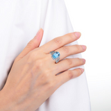 Topaz cushion shape ring, blue gemstone ring, cushion cut topaz ring