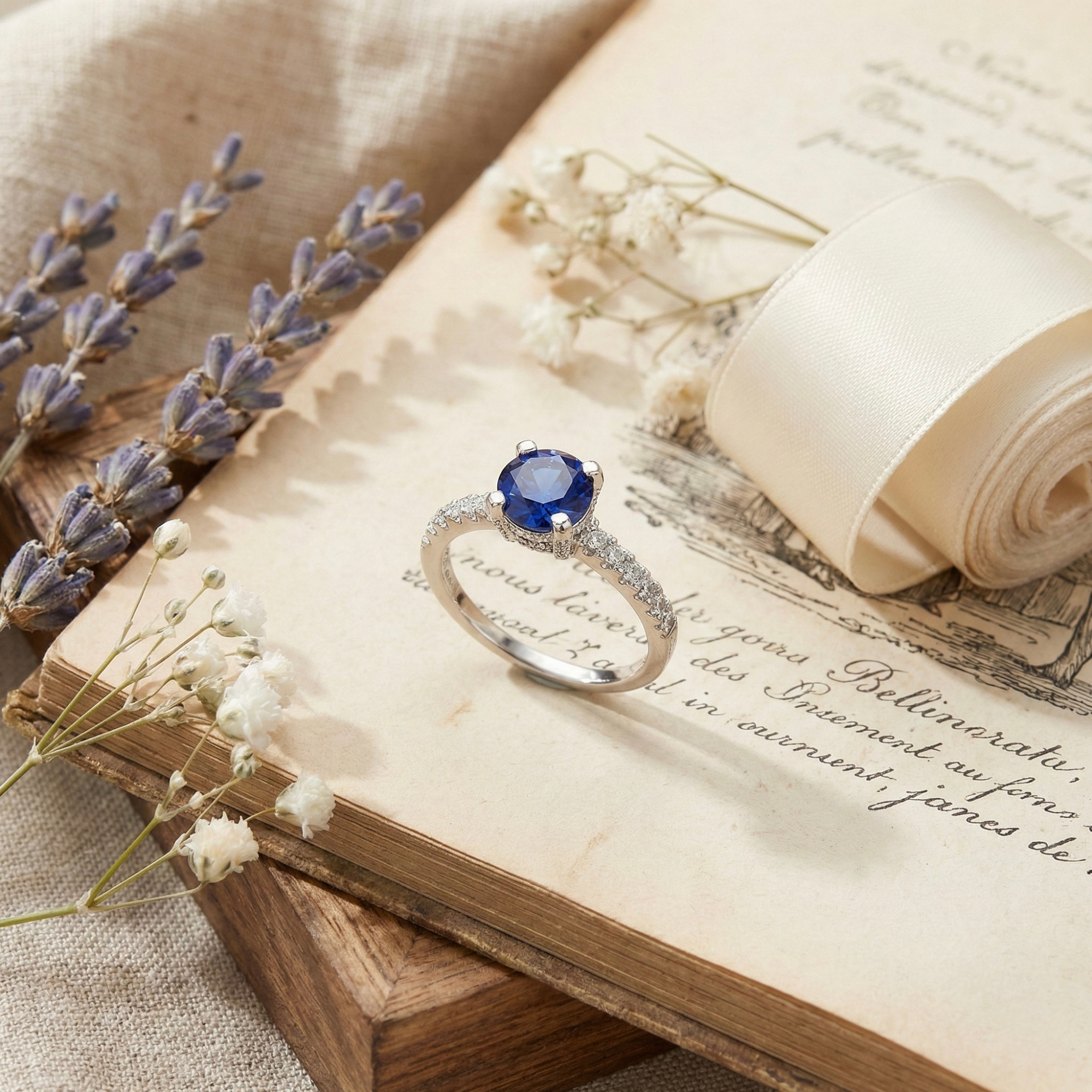 Bague solitaire ronde en saphir de Ceylan