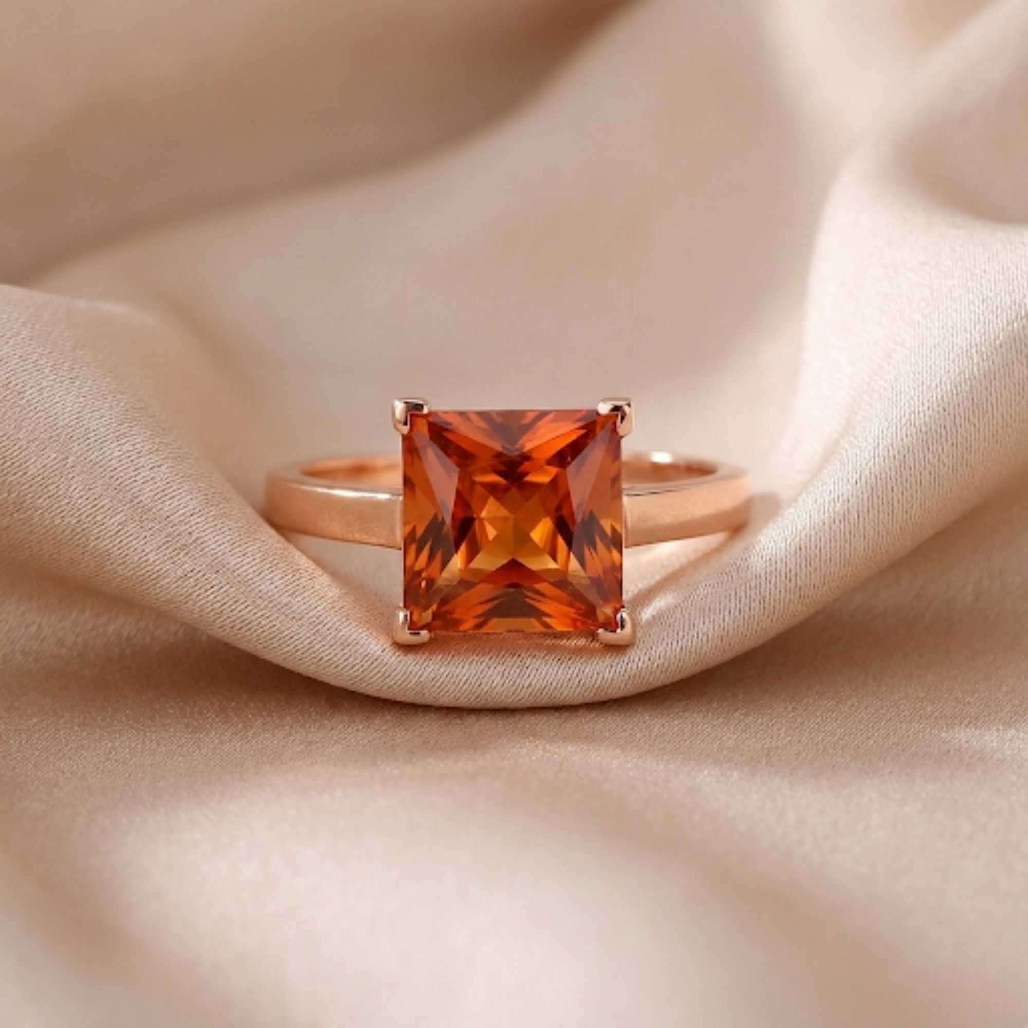 Cushion Peach Sapphire Rose Gold Ring