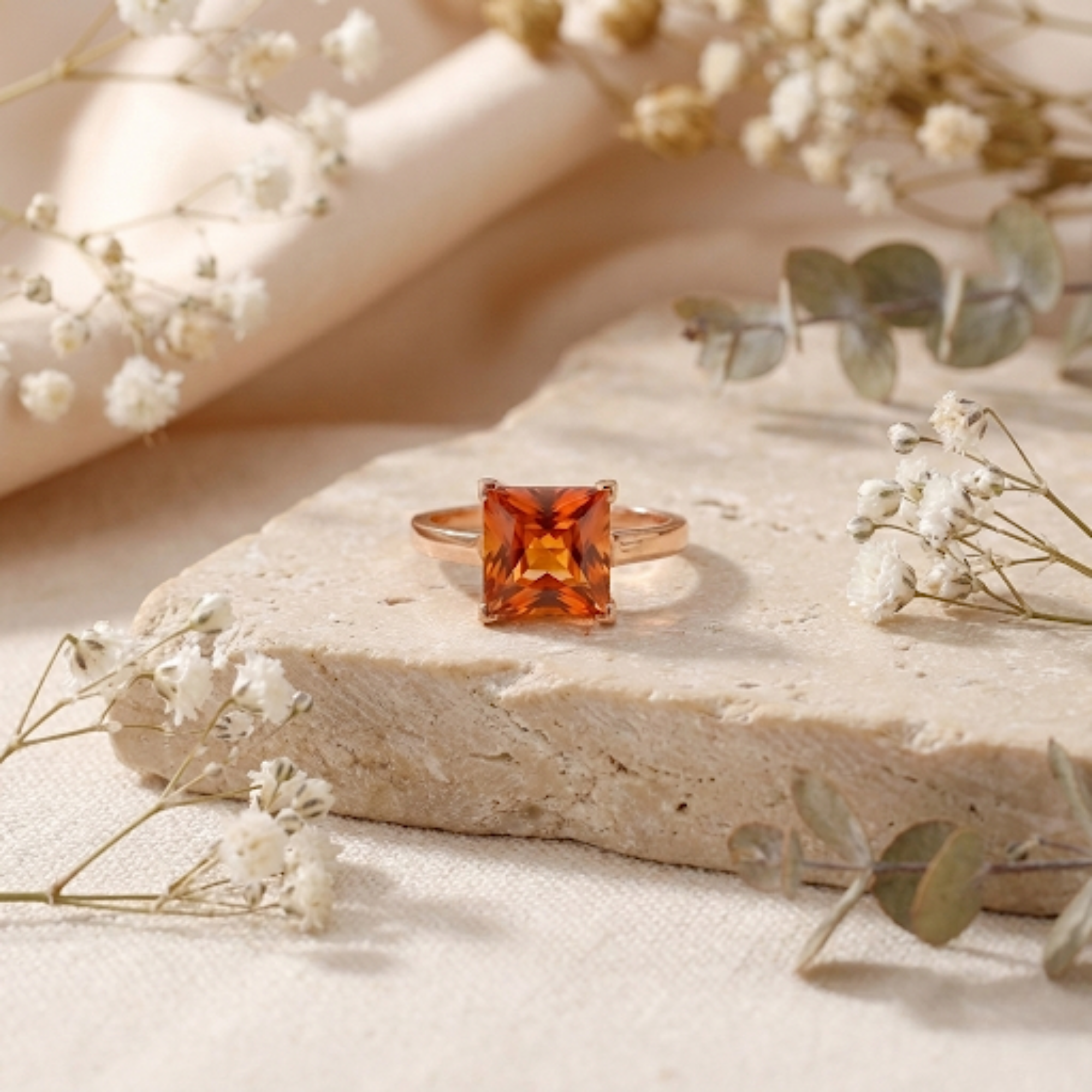 Cushion Peach Sapphire Rose Gold Ring