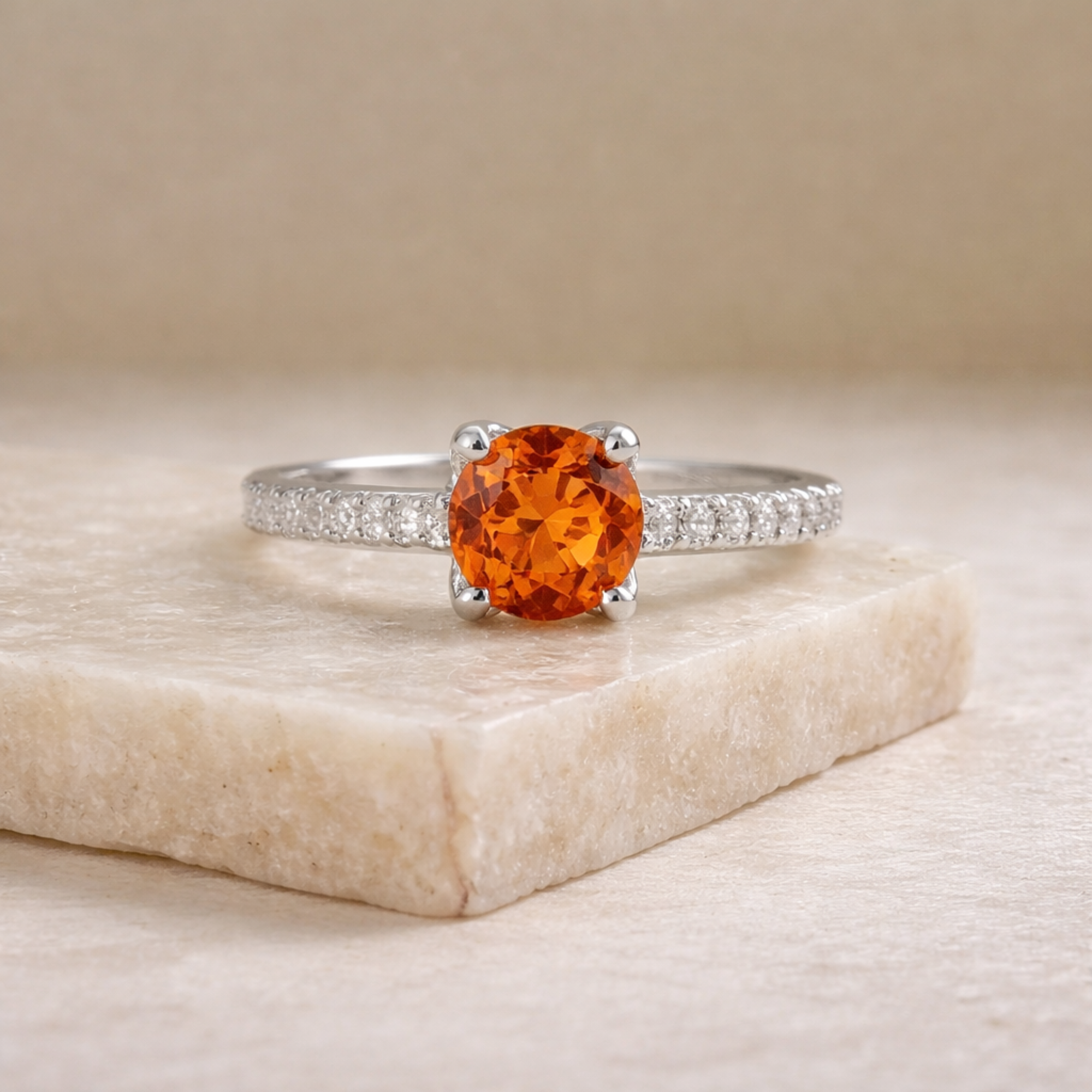 Round Peach Sapphire Solitaire Ring