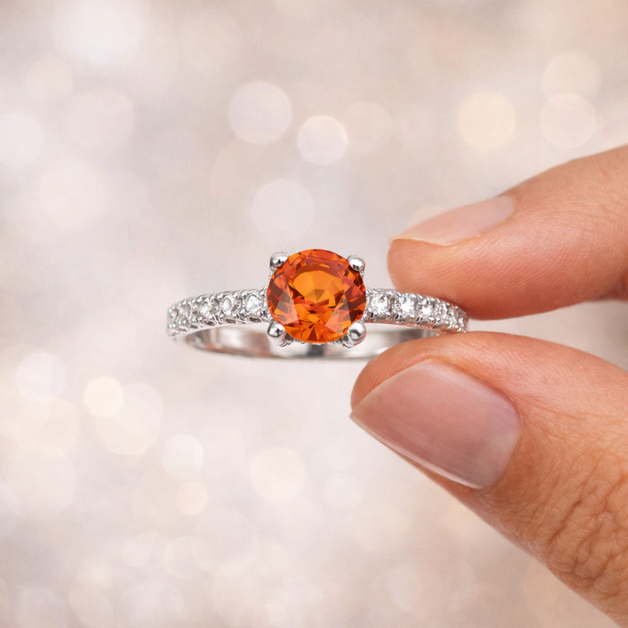 Round Peach Sapphire Solitaire Ring