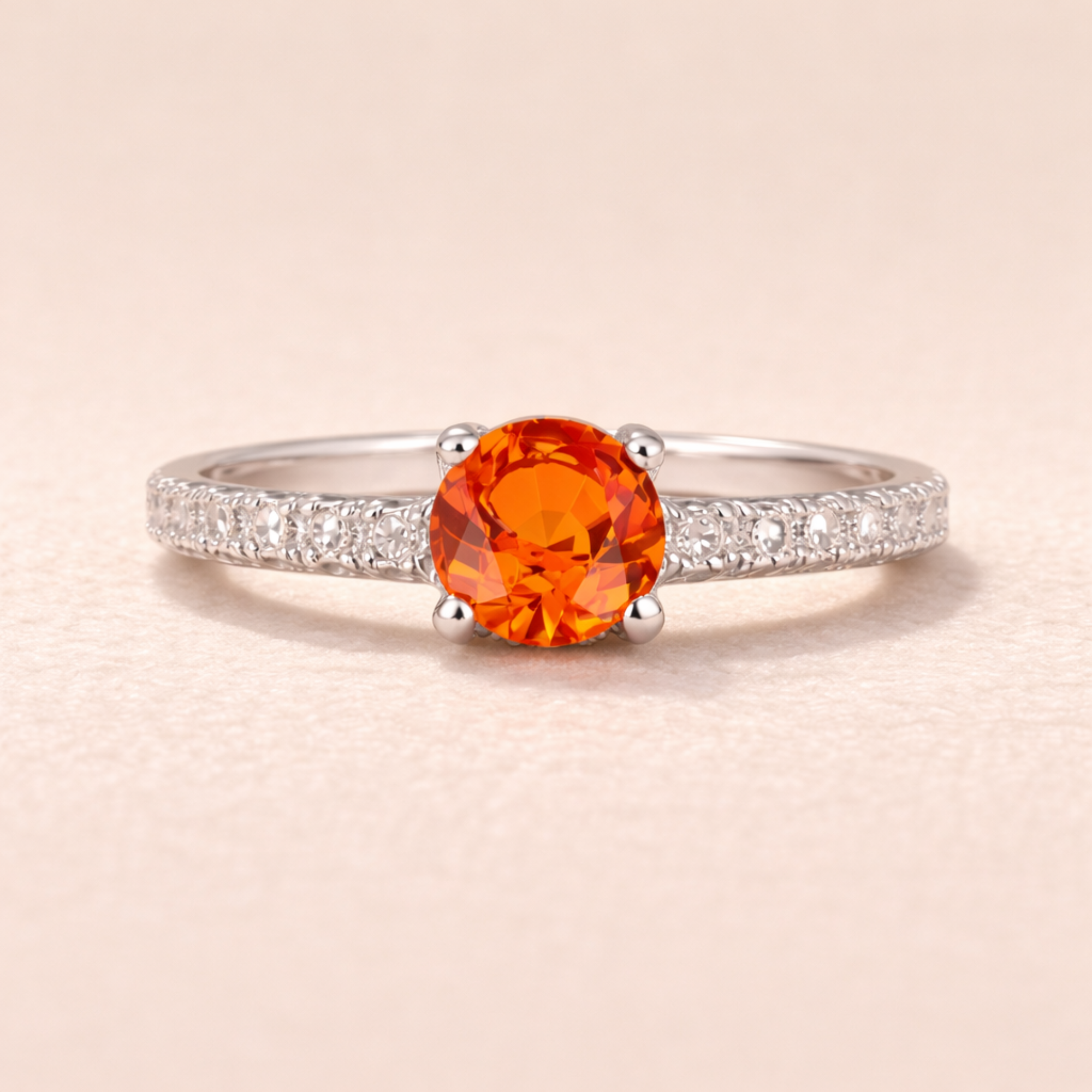 Round Peach Sapphire Solitaire Ring