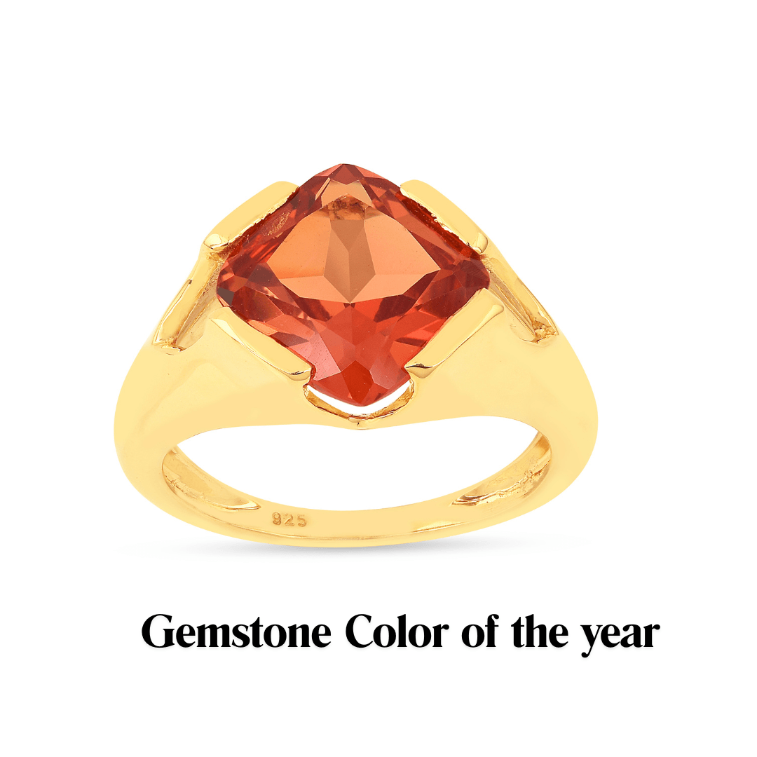 18k yellow gold Lab Grown Padparadscha Sapphire Ring, Peach sapphire ring, orange cushion cut gemstone ring