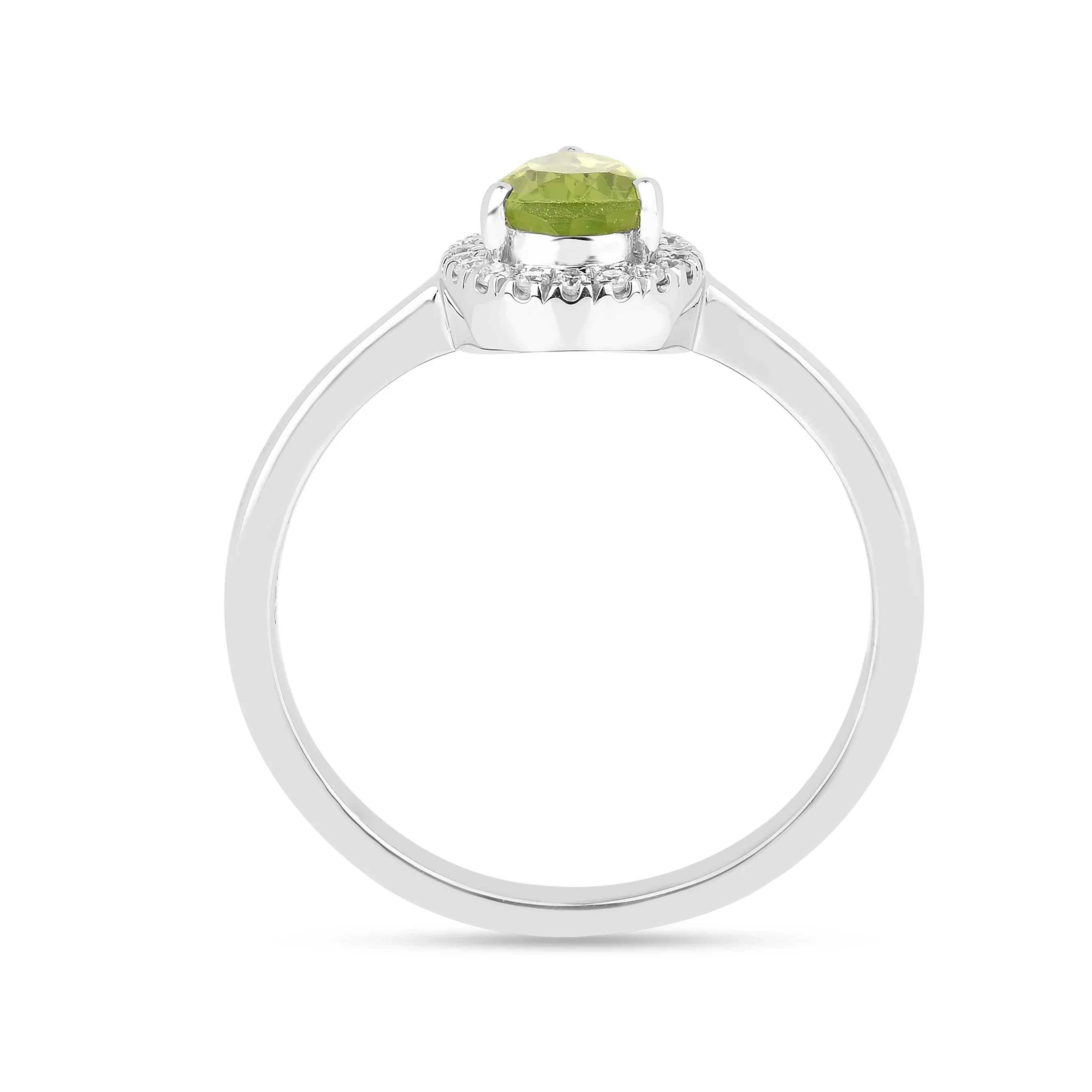 Natural Green Peridot Teardrop Halo Ring