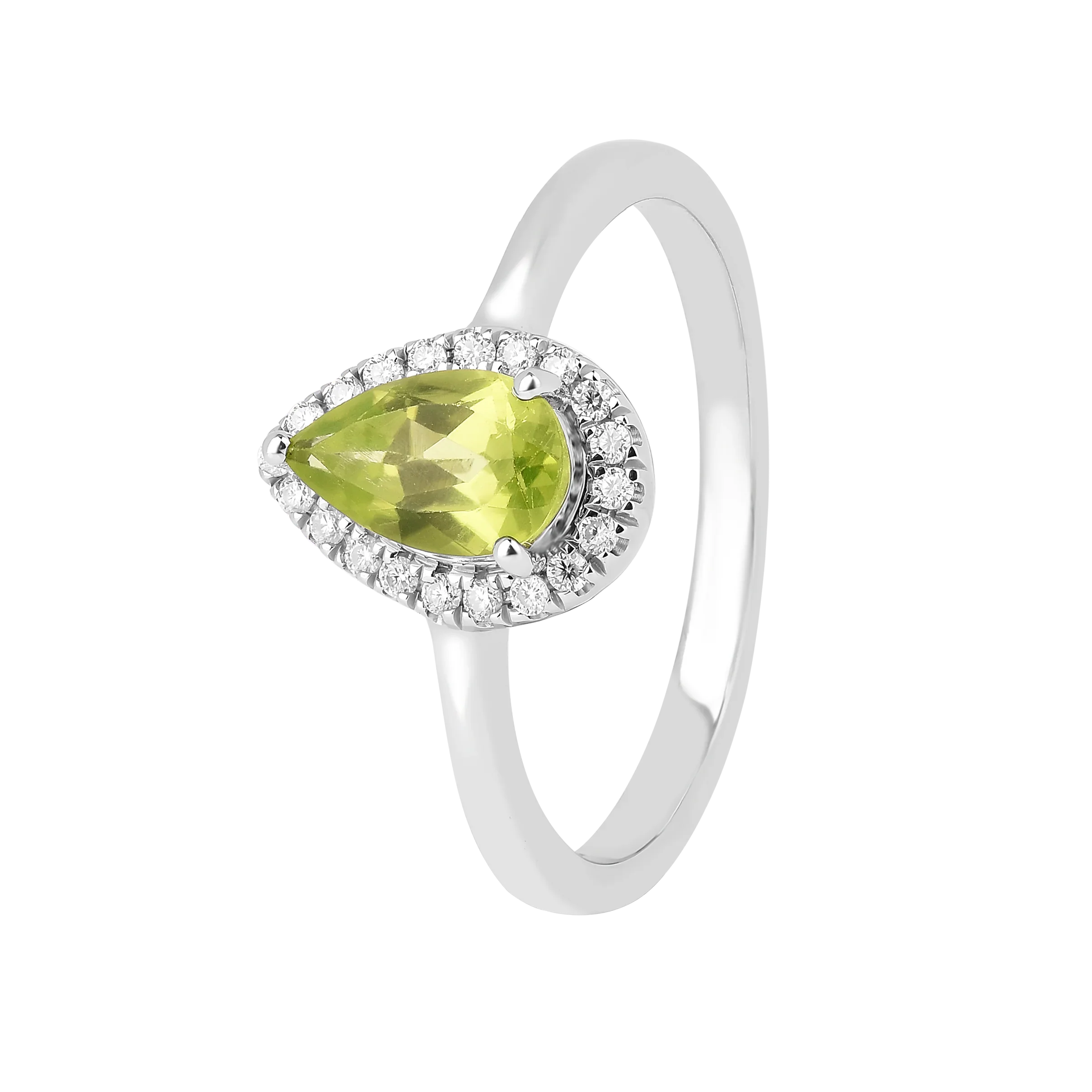 Natural Green Peridot Teardrop Halo Ring