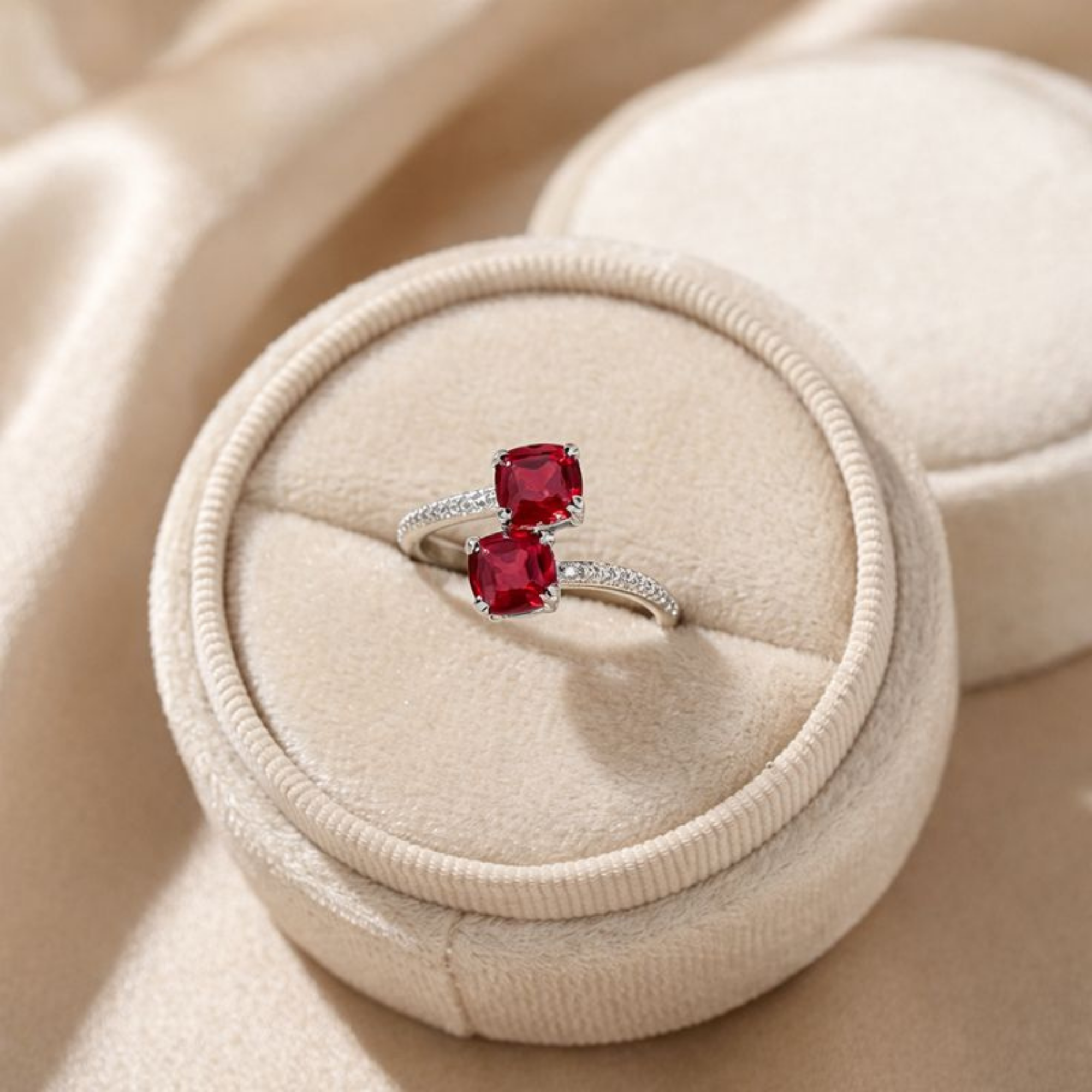 Lab Grown Ruby Bypass Dual Stone Ring Fine Color Jewels