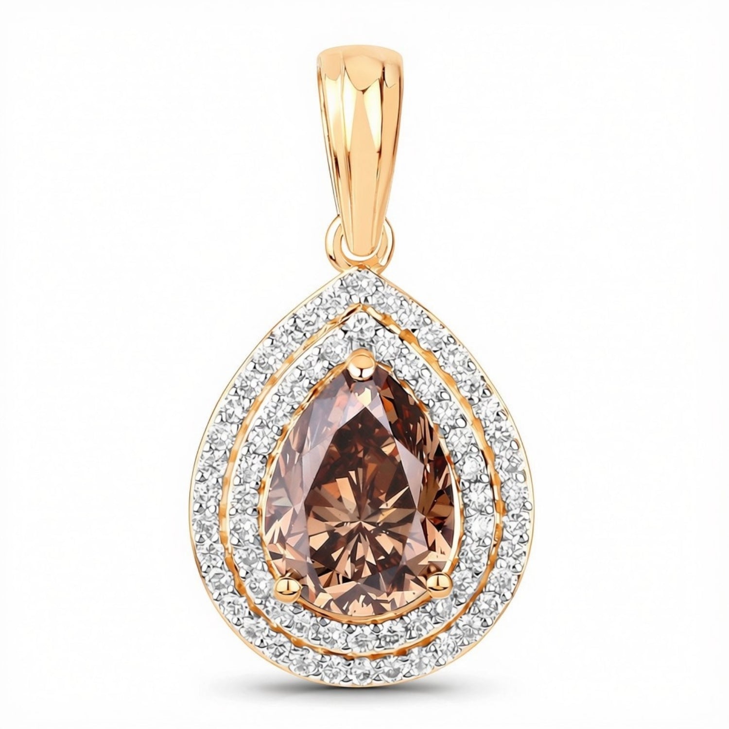 2.01 Ct Genuine Pear Brown Diamond 18K Yellow Gold Statement Pendant Only
