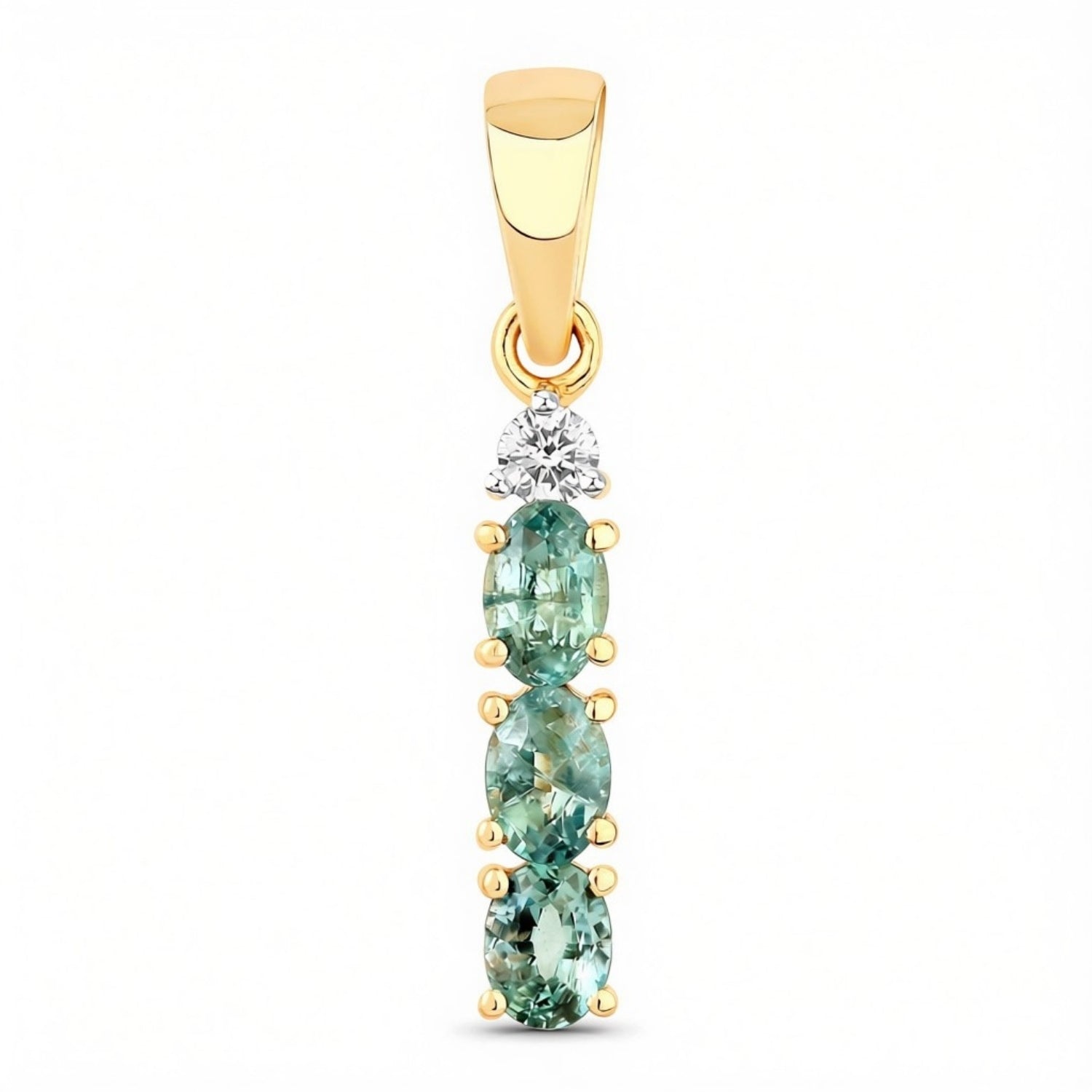 0.42 Ct Genuine Oval Alexandrite and Diamond 18K Yellow Gold 3 Stone Pendant Only