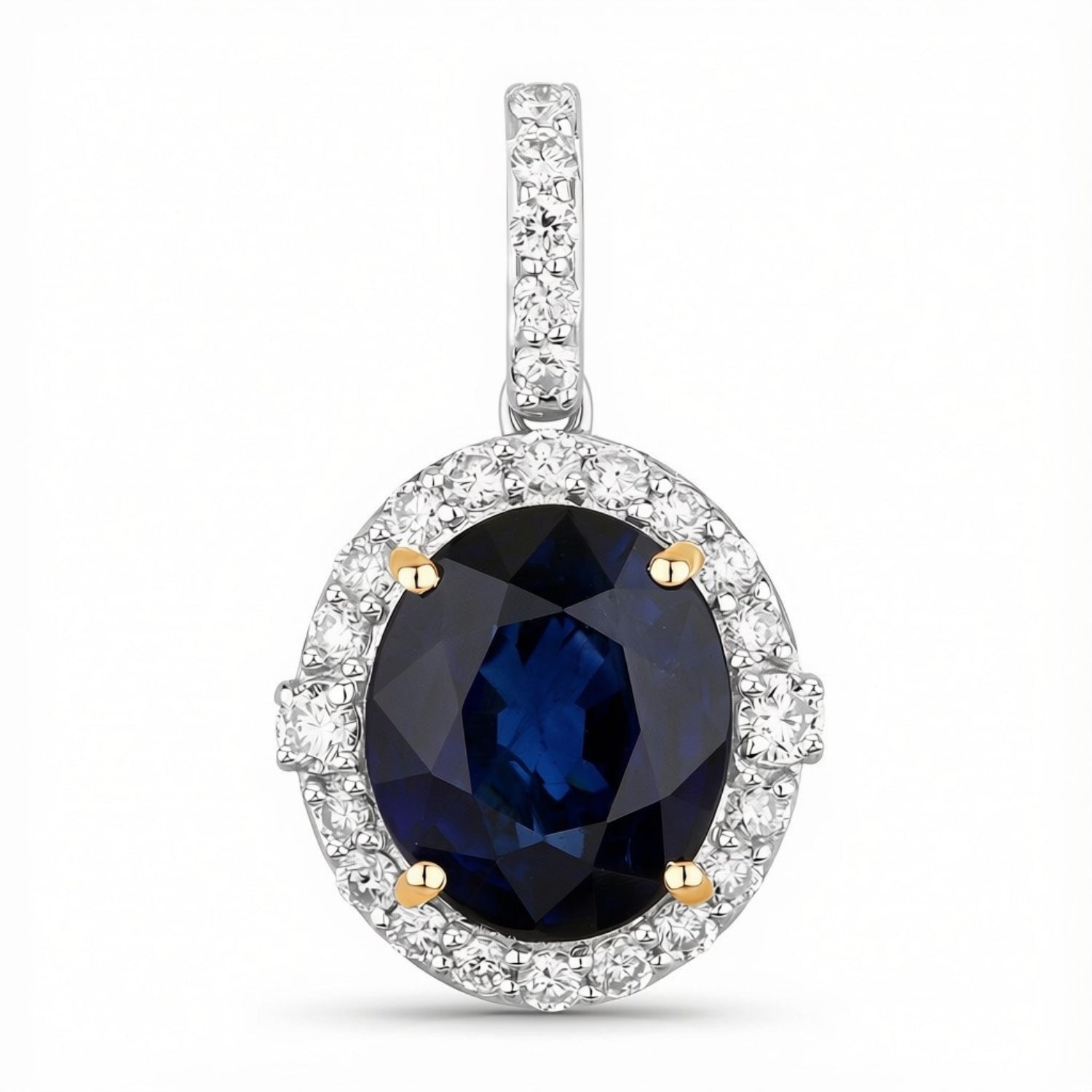 2.58 Ct Genuine Oval Ceylon Blue Sapphire and Diamond 18K Yellow Gold Halo Pendant Only