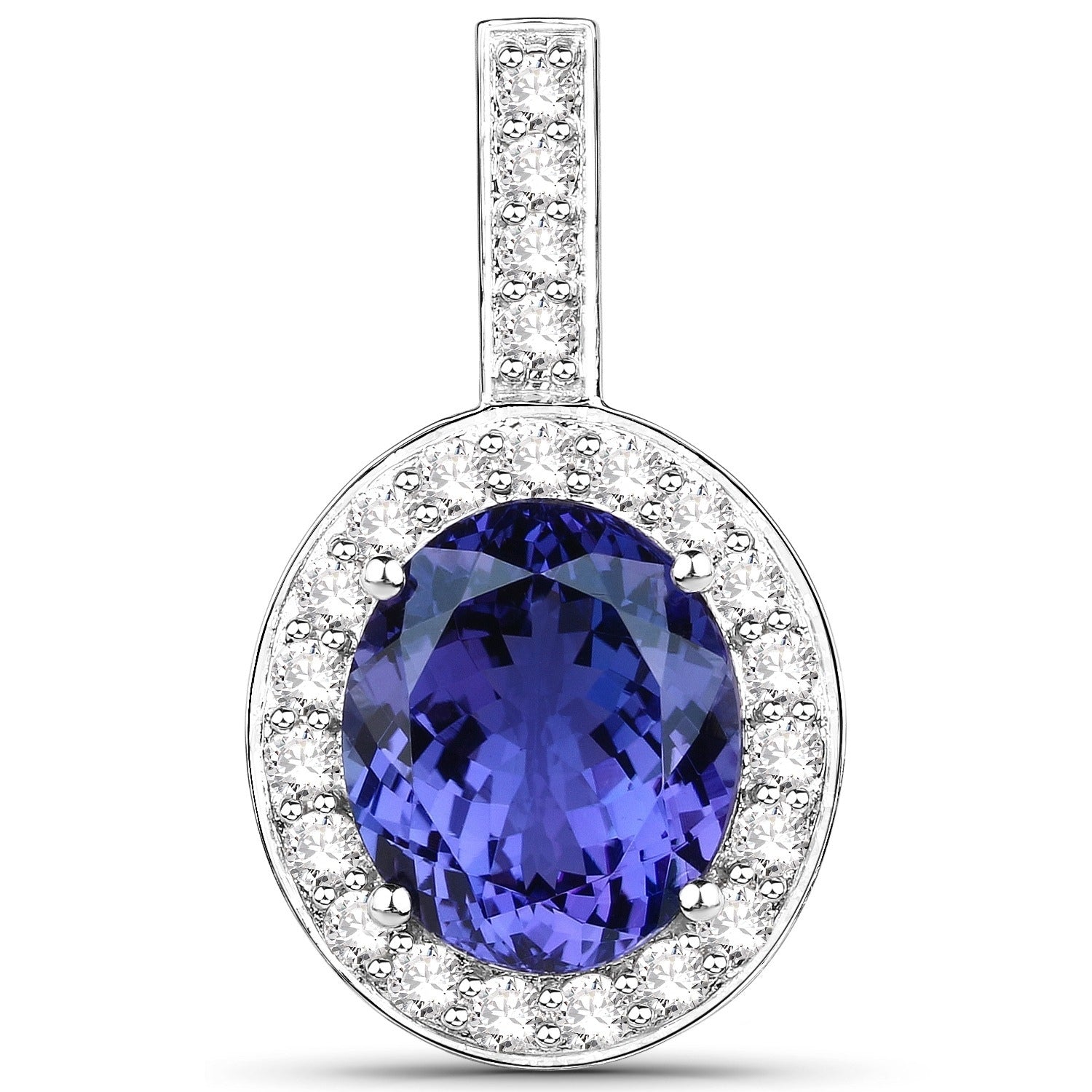 10.15 Ct Genuine Oval Tanzanite and Diamond 18K White Gold Halo Pendant Only