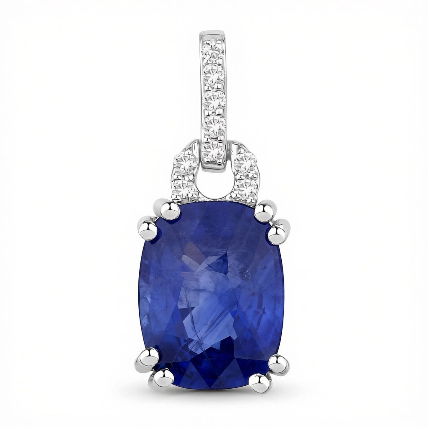 2.05 Ct Genuine Cushion Ceylon Blue Sapphire and Diamond 18K White Gold Slide Pendant Only