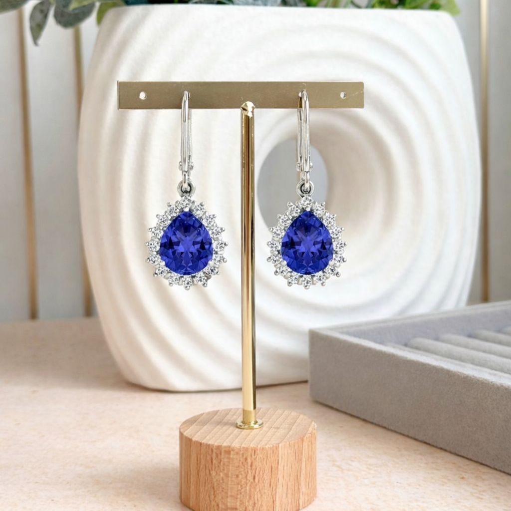 Genuine Tanzanite and Diamond Dangle Earrings