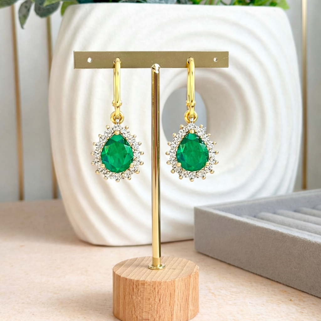 Genuine Zambian Emerald Diamond Dangle Earrings