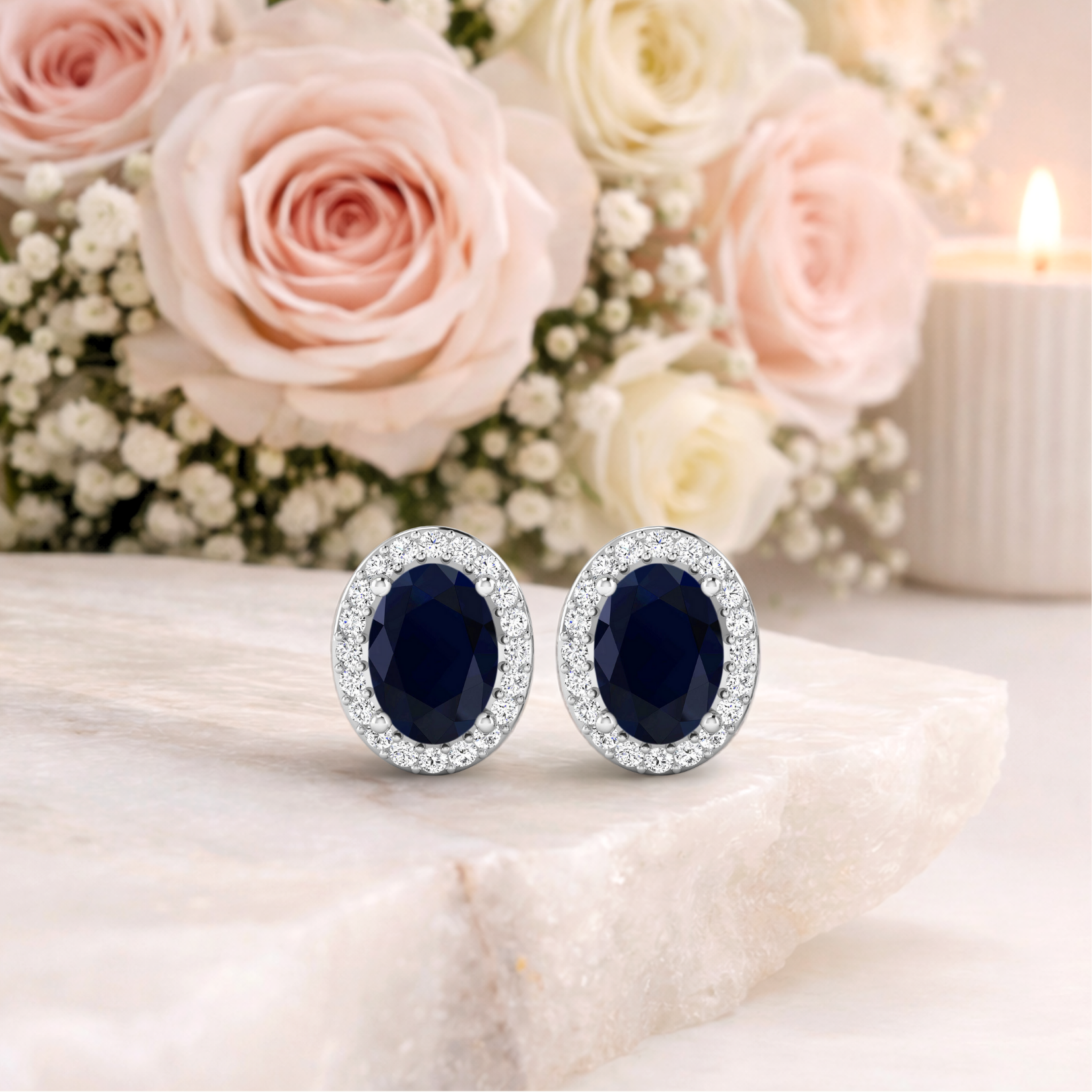 Genuine Diamond and Blue Sapphire Studs