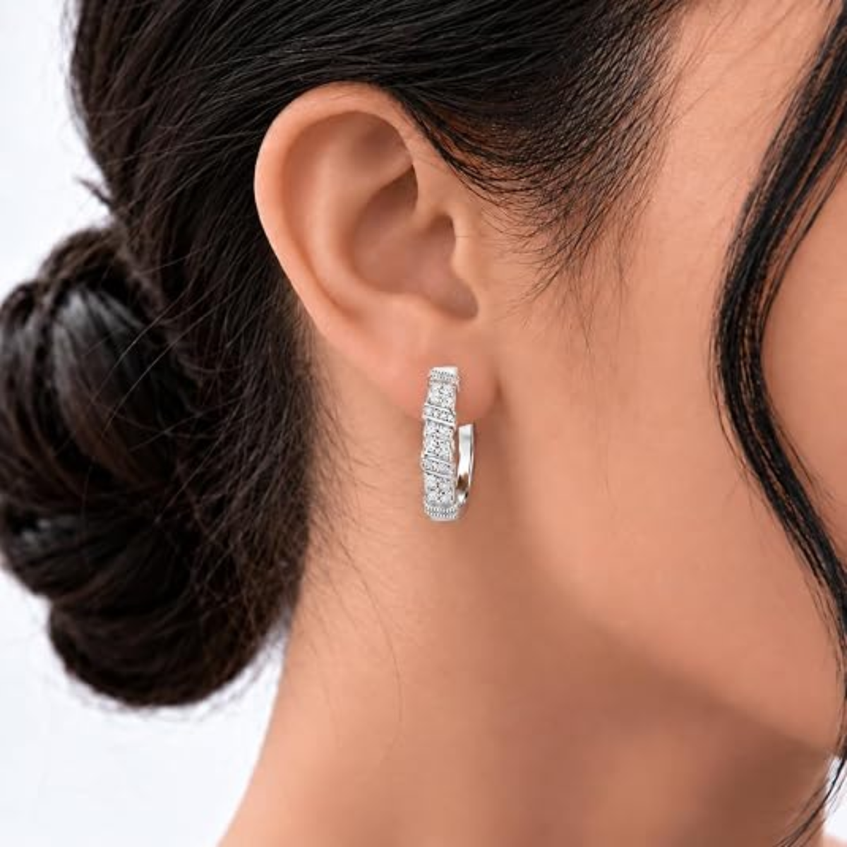 0.8 Ctw Round White Lab Created Diamond Sterling Silver Spiral Ribbon Hoop Earrings