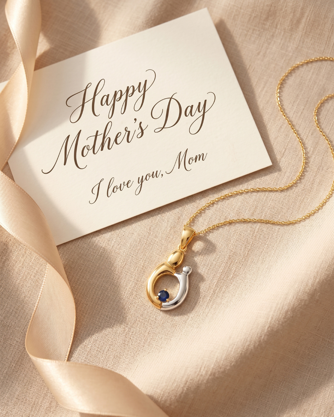 Genuine Blue Sapphire Mom Pendant Necklace