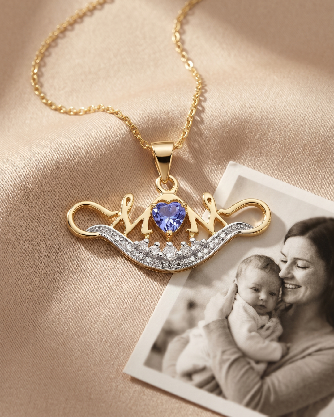 Genuine Tanzanite Mom Heart Pendant Necklace