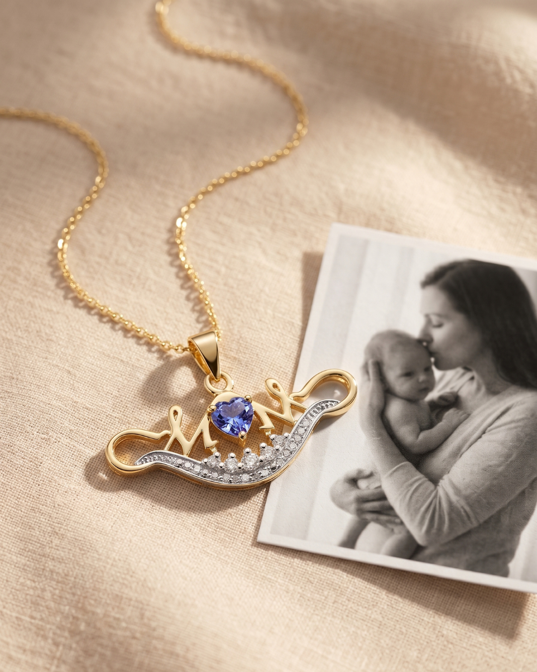 Genuine Tanzanite Mom Heart Pendant Necklace