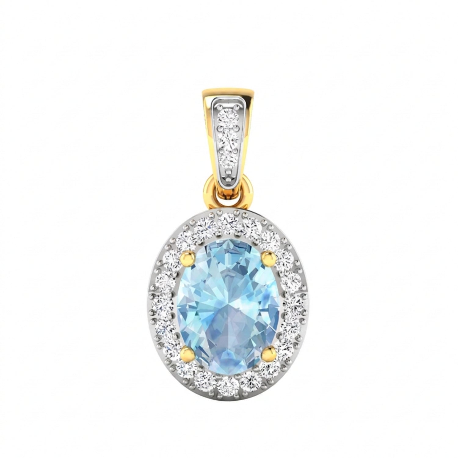 14K Yellow Gold Aquamarine Diamond Pendant Only