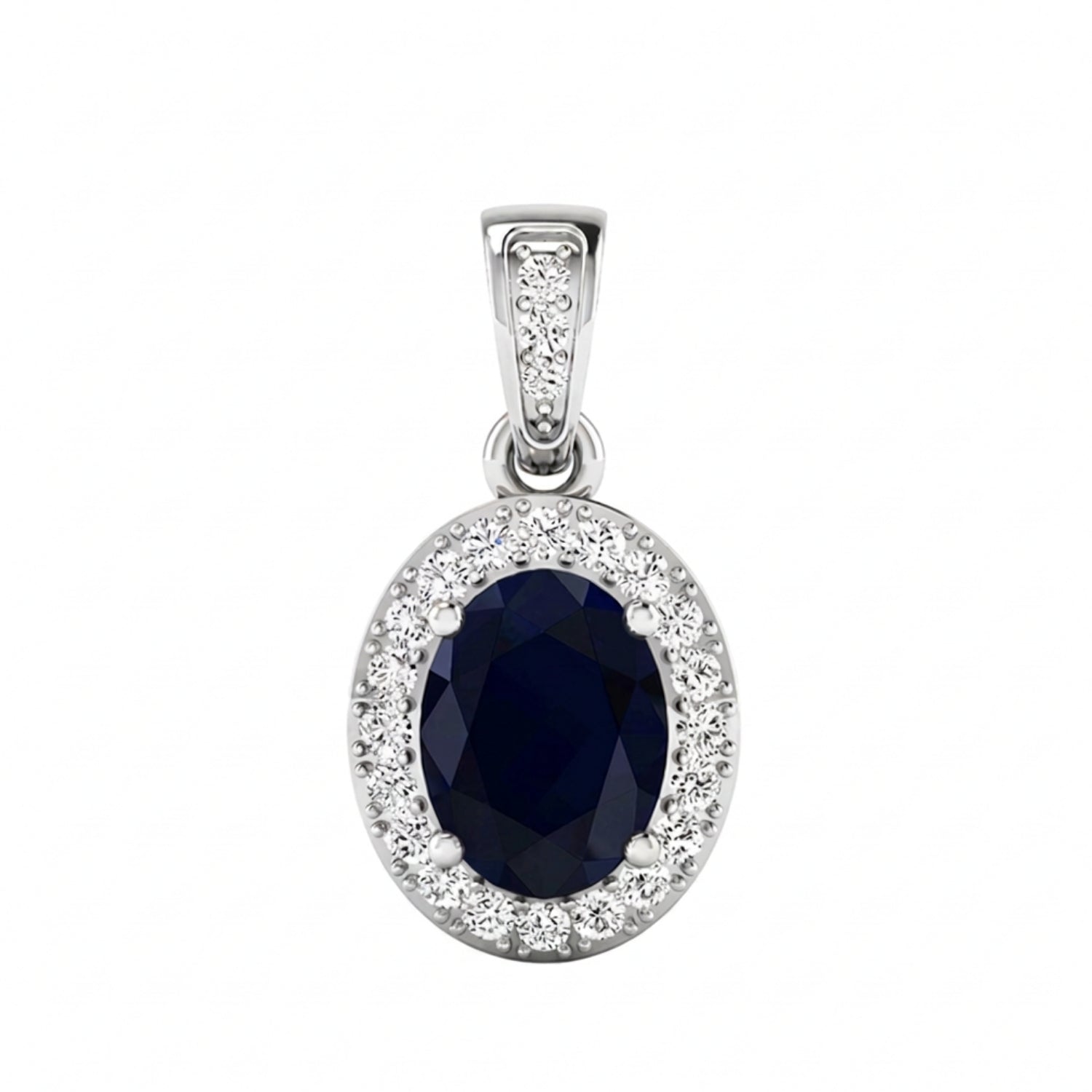 14K White Gold Blue Sapphire Diamond Pendant Only
