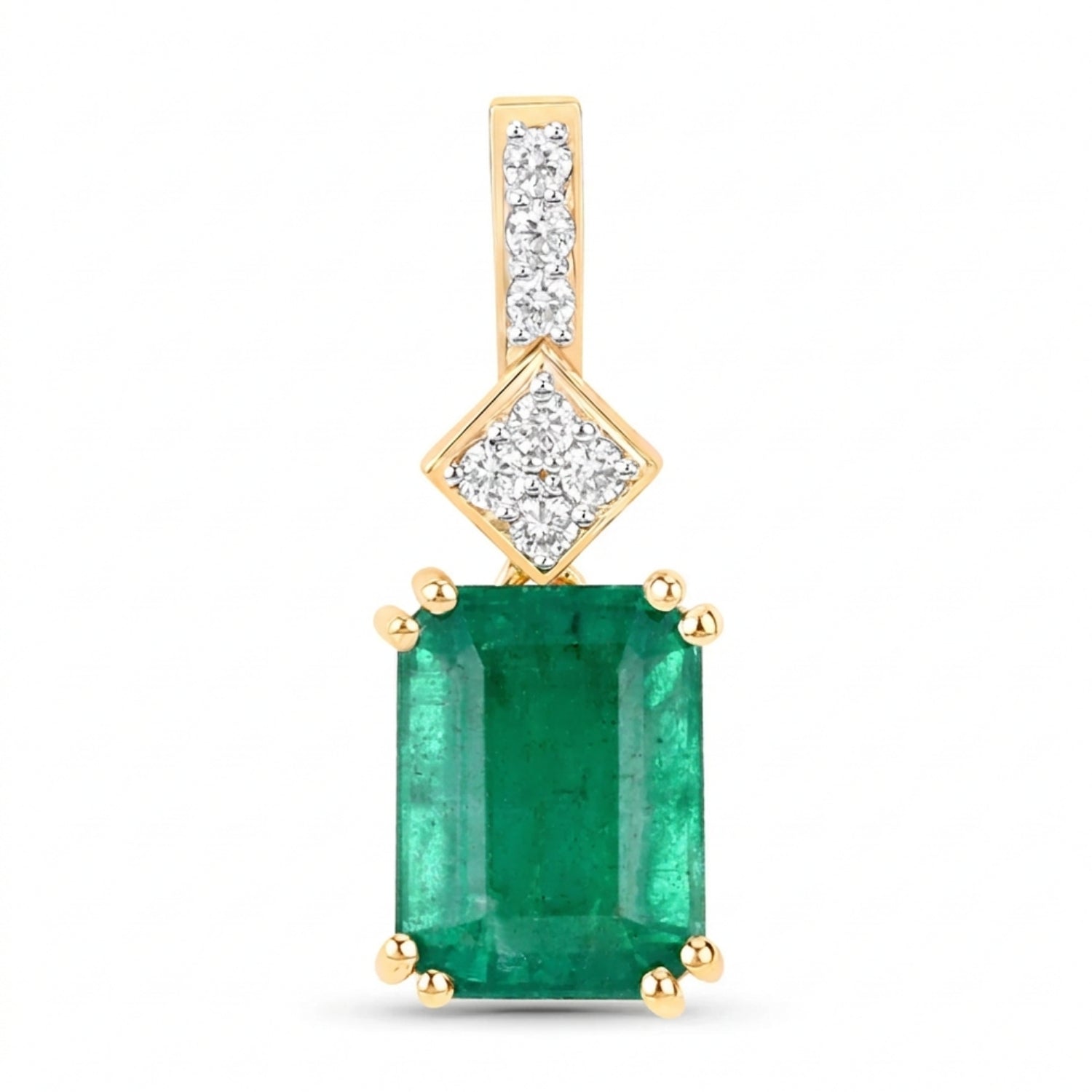 14K Gold Genuine Zambian Emerald and Diamond Slide Pendant Only