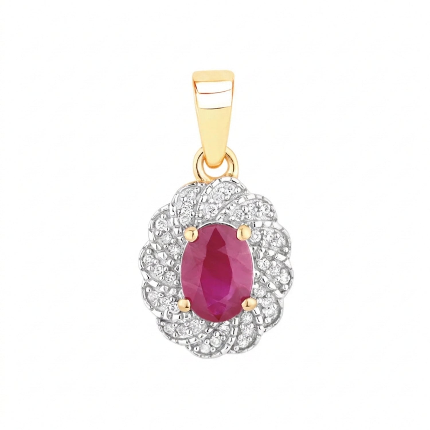 Genuine 10K Ruby and White Diamond Pendant Only
