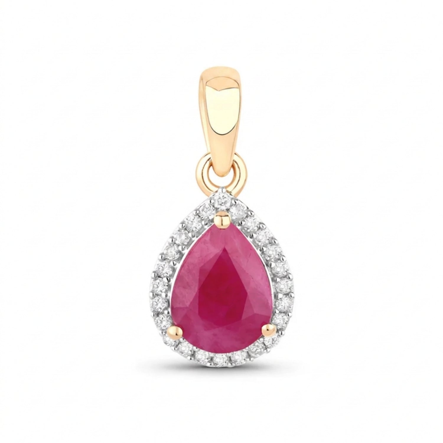 Genuine 10K Gold Pink Ruby Diamond Halo Pendant Only