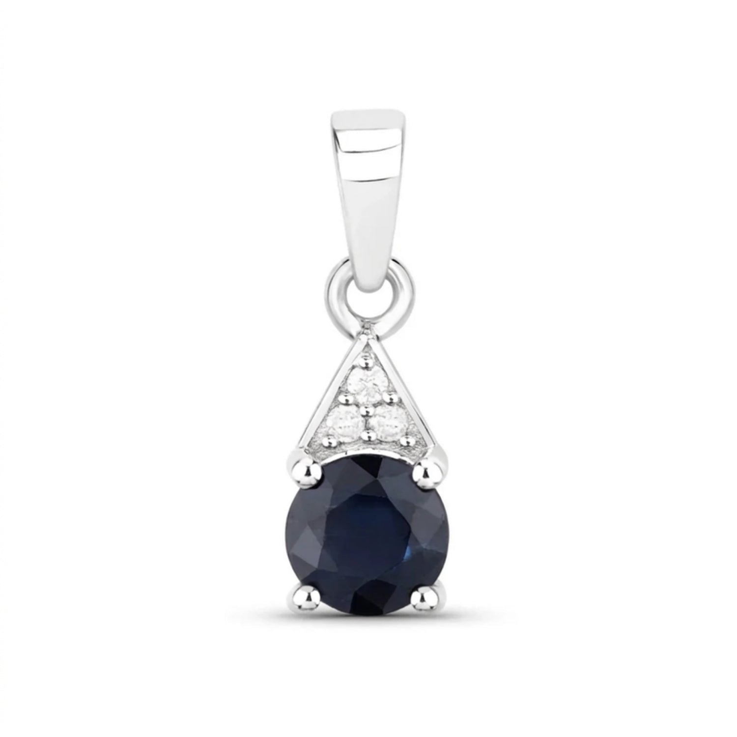 Genuine 10K Blue Sapphire and Diamond Solitaire Pendant Only