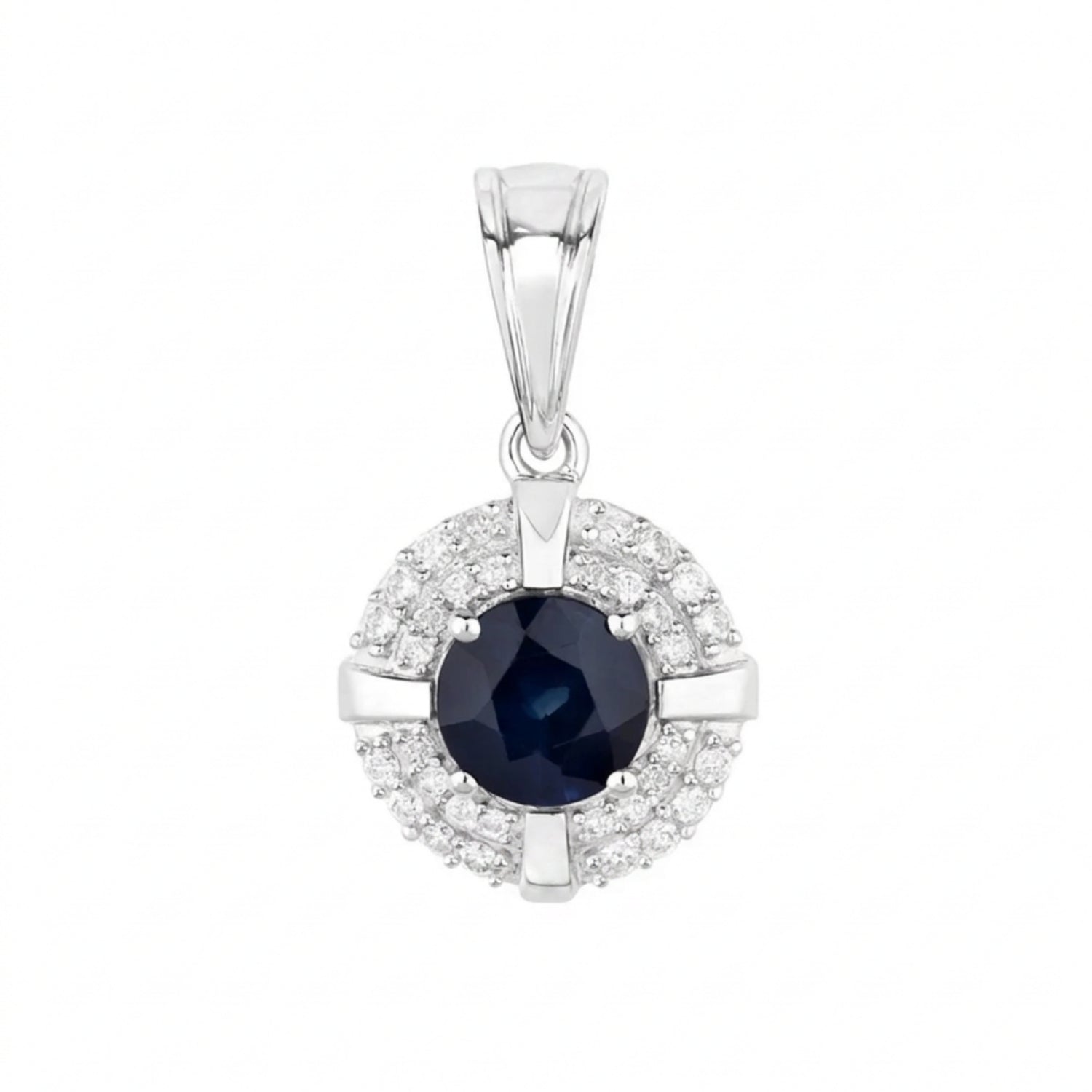 Genuine 10K Blue Sapphire Diamond Halo Pendant Only