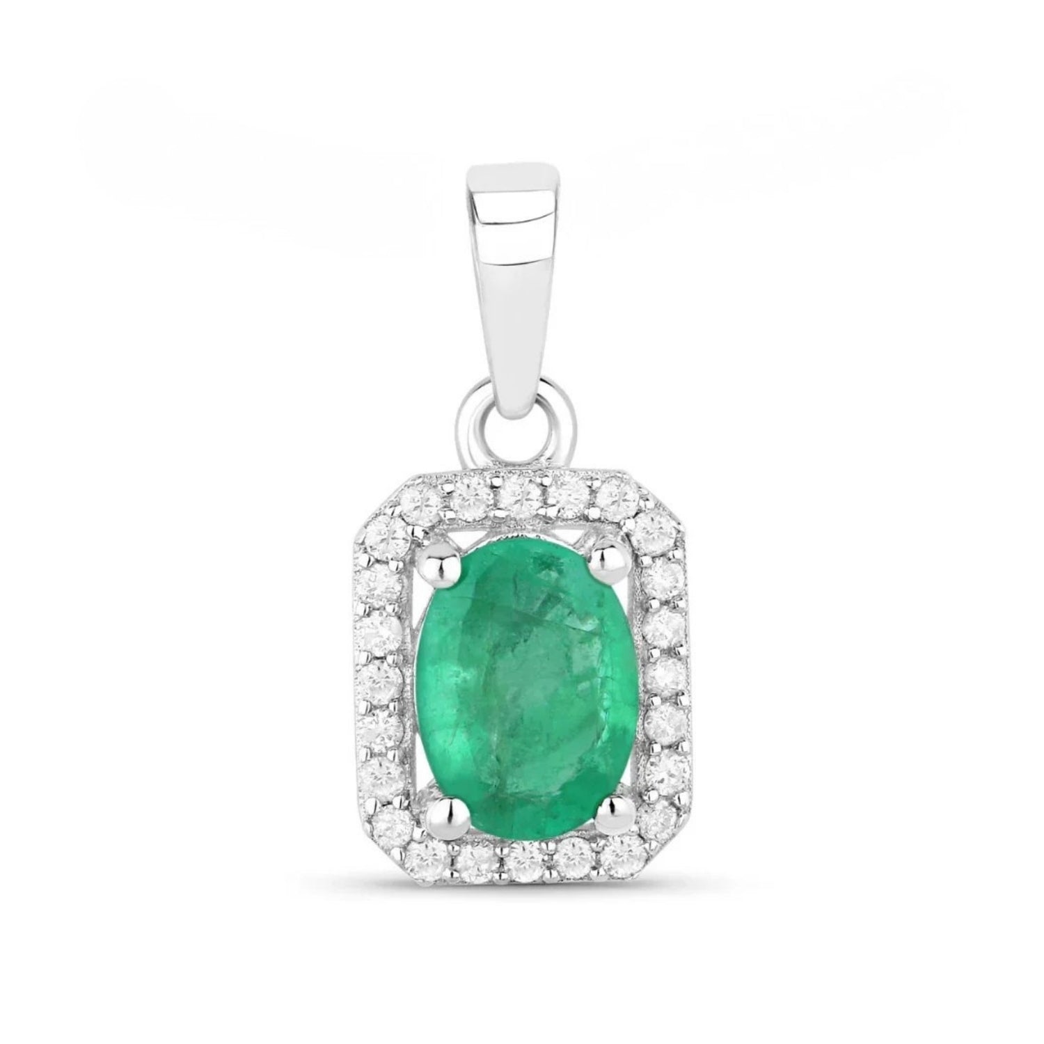 Genuine 10K Zambian Emerald and Diamond Halo Pendant Only