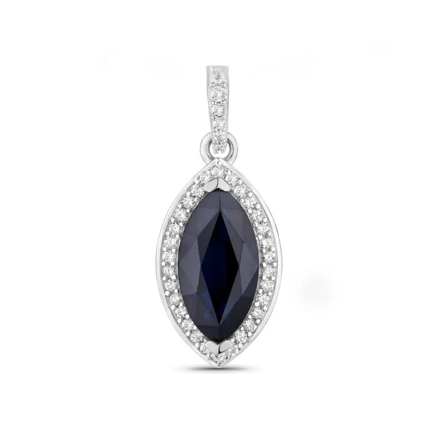 Genuine 10K Blue Sapphire and Diamond Marquise Pendant Only