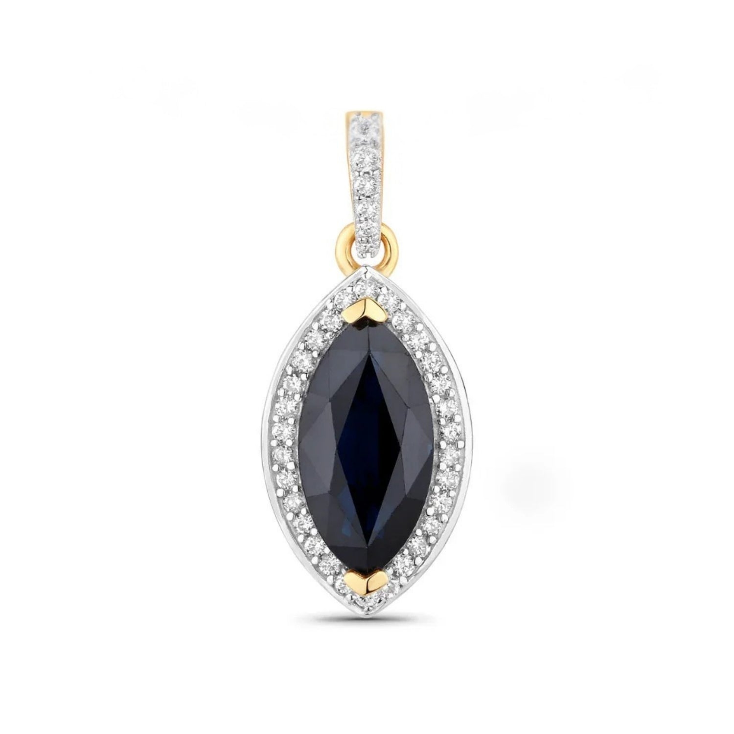 Genuine 10K Blue Sapphire and Diamond Marquise Pendant Only