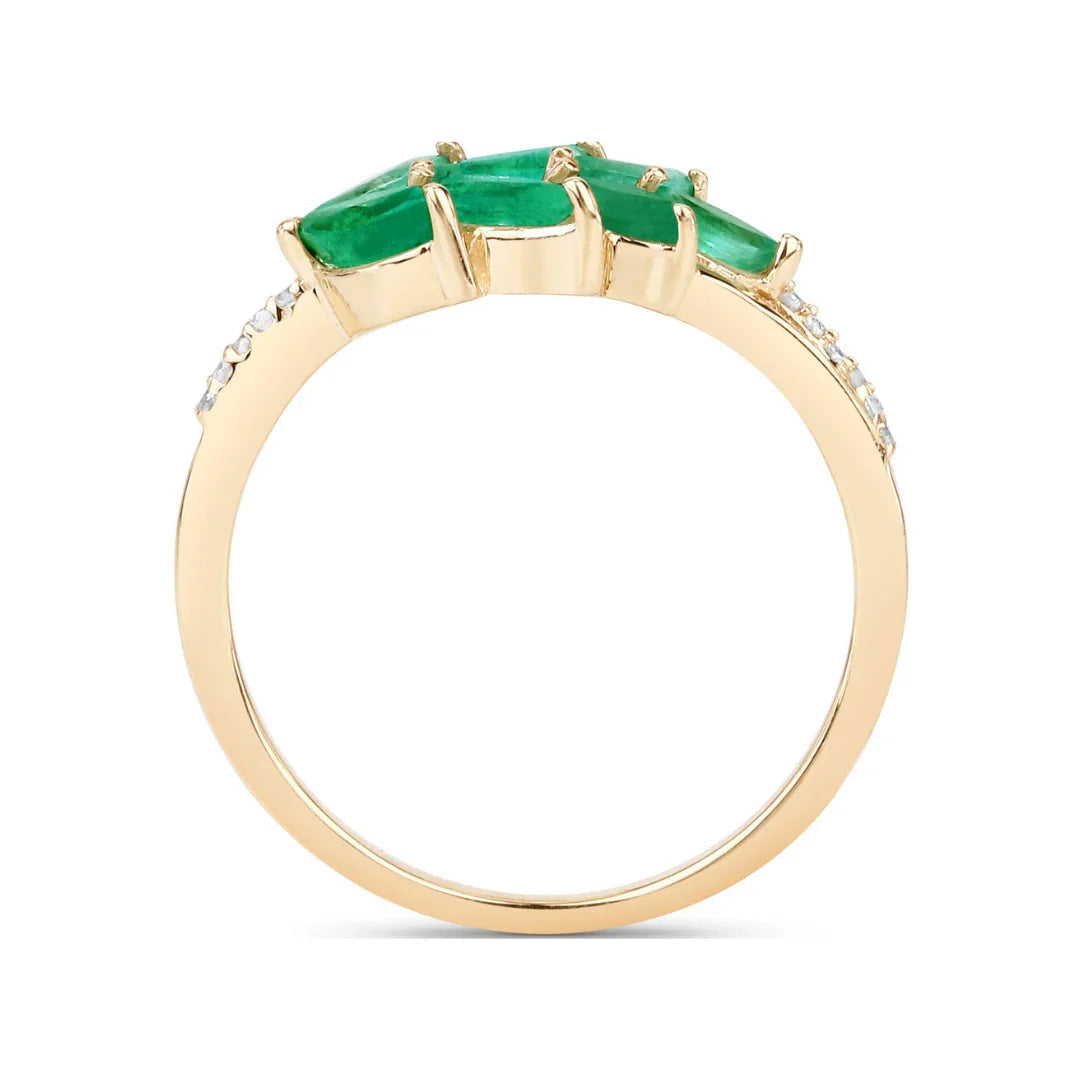 Anillo de racimo de esmeraldas de Zambia de 14 quilates con diamantes blancos