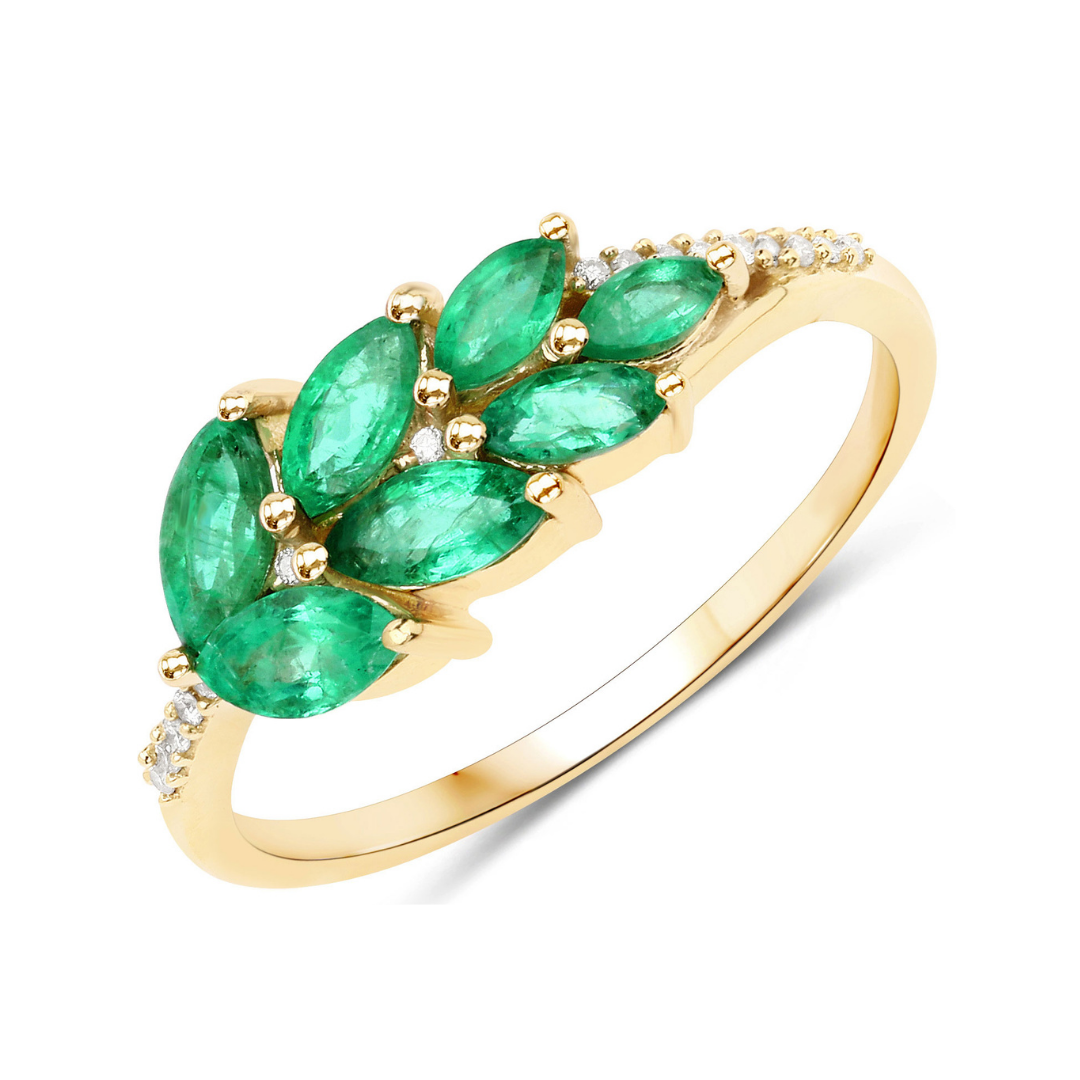 Anillo de racimo de esmeraldas de Zambia de 14 quilates con diamantes blancos