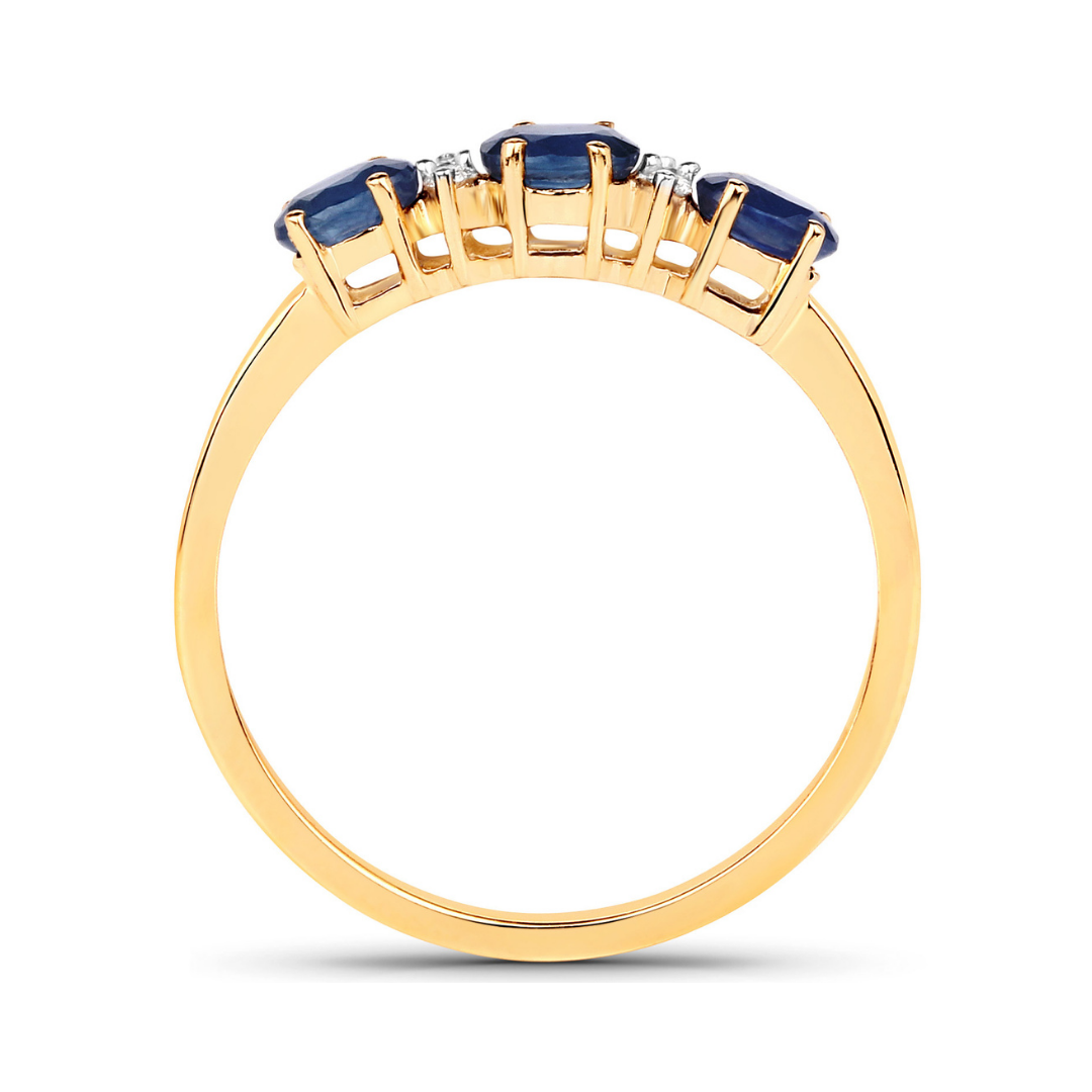 10K Gold Blue Sapphire And Diamond Three Stone Ring
