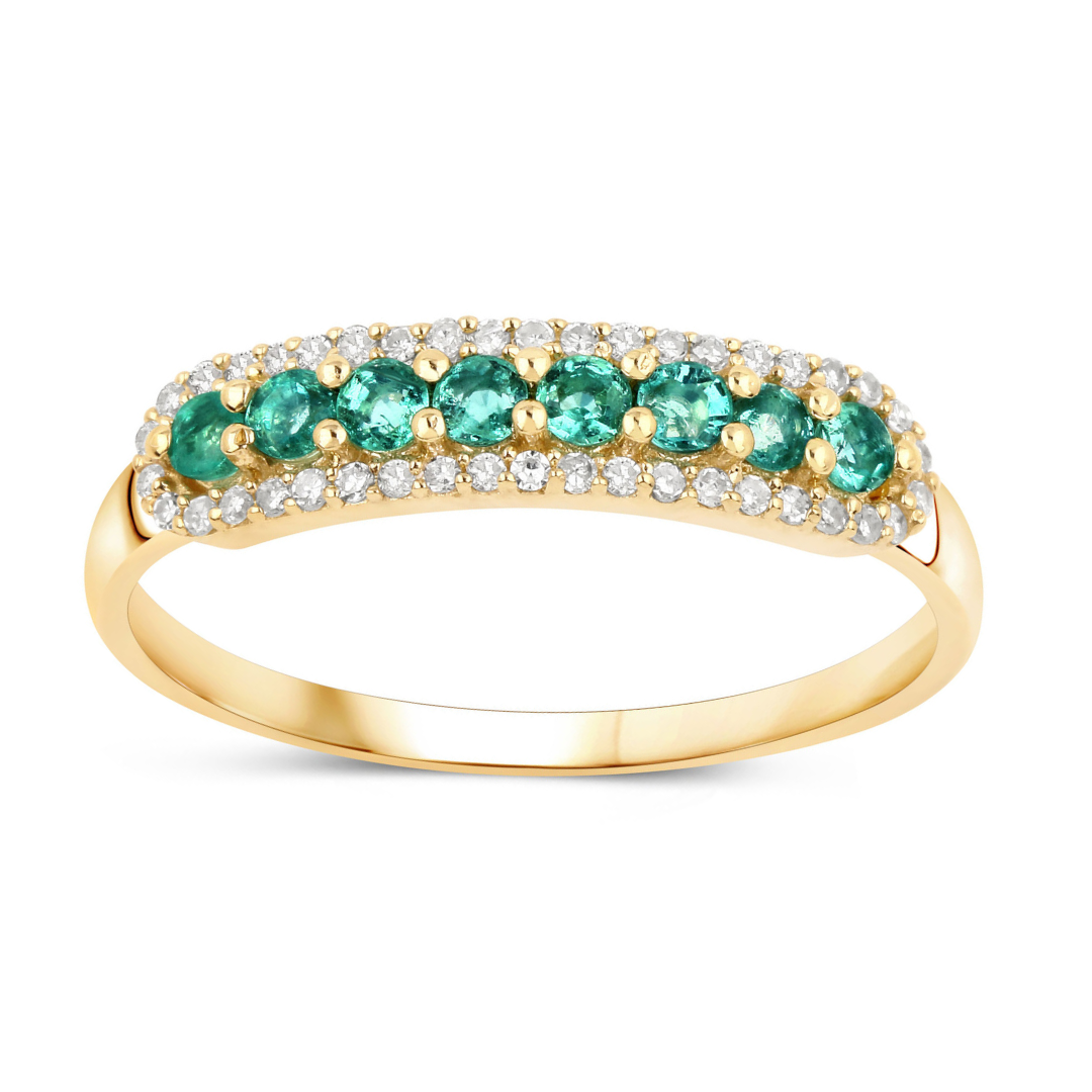 Anillo de eternidad con esmeralda de Zambia en oro amarillo de 14 quilates