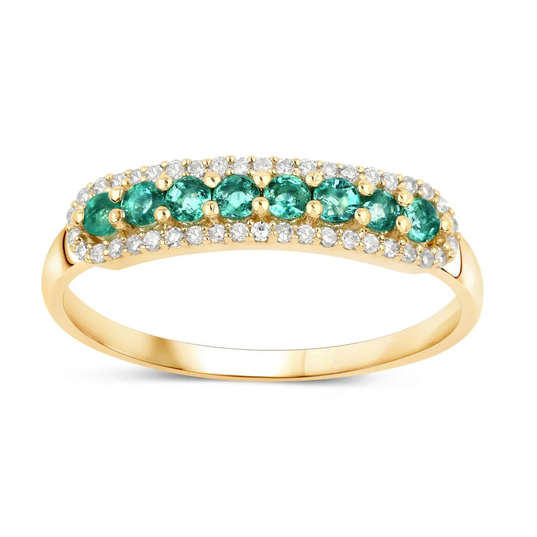 Anillo de eternidad con esmeralda de Zambia en oro amarillo de 14 quilates