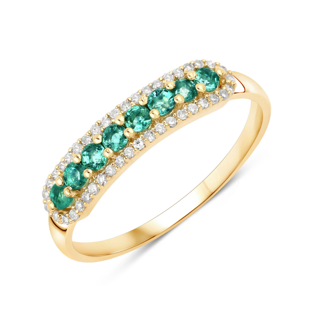 Anillo de eternidad con esmeralda de Zambia en oro amarillo de 14 quilates