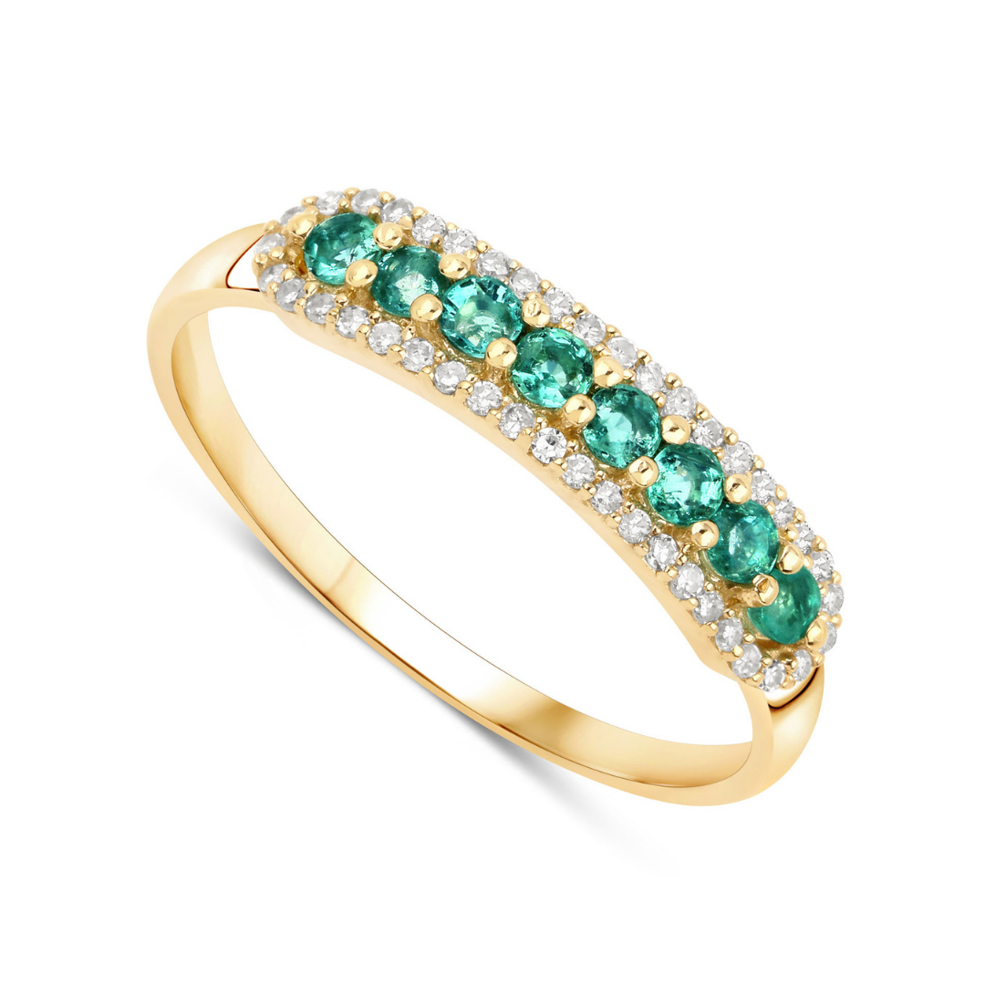 Anillo de eternidad con esmeralda de Zambia en oro amarillo de 14 quilates