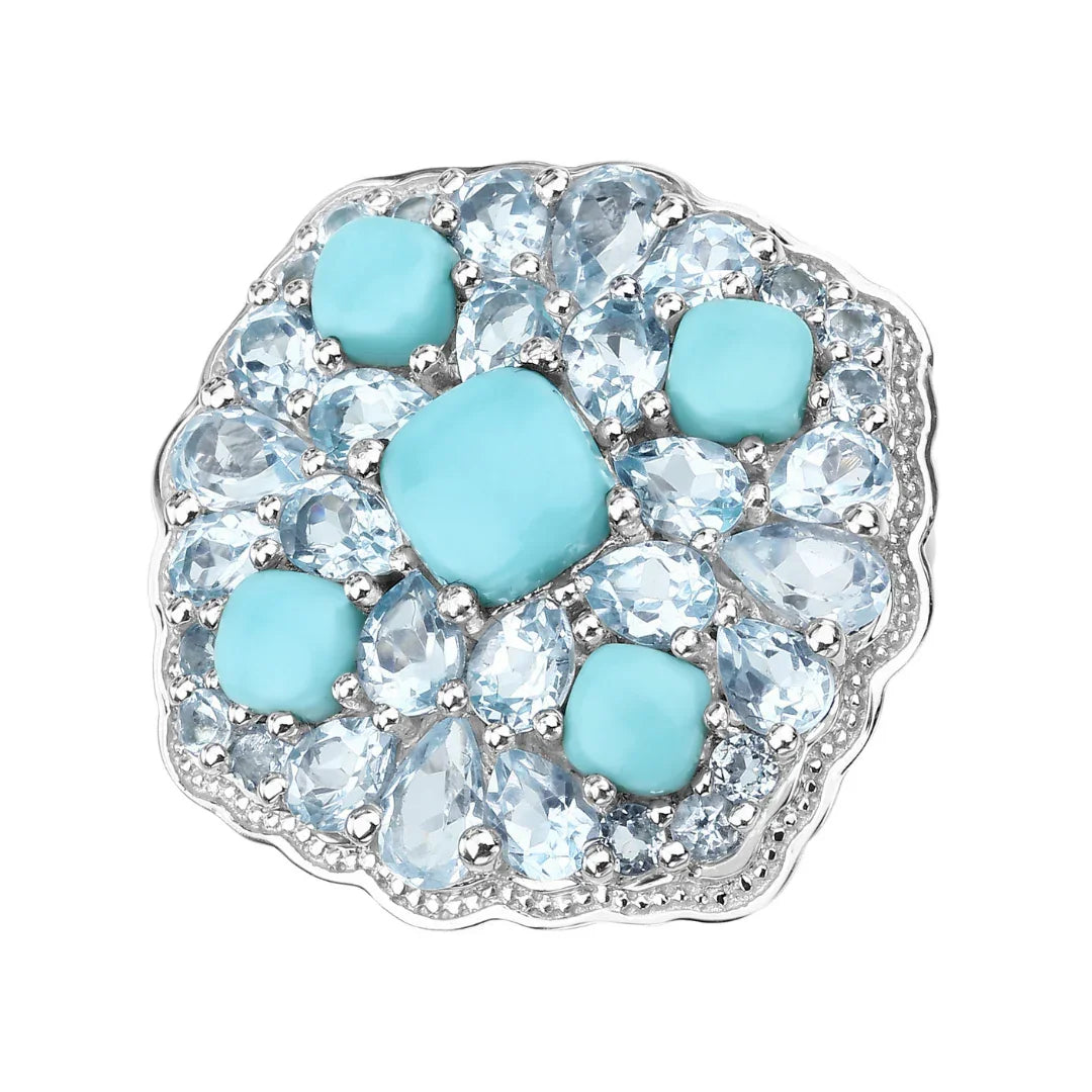 Anillo de plata de ley con racimo de topacio azul y turquesa