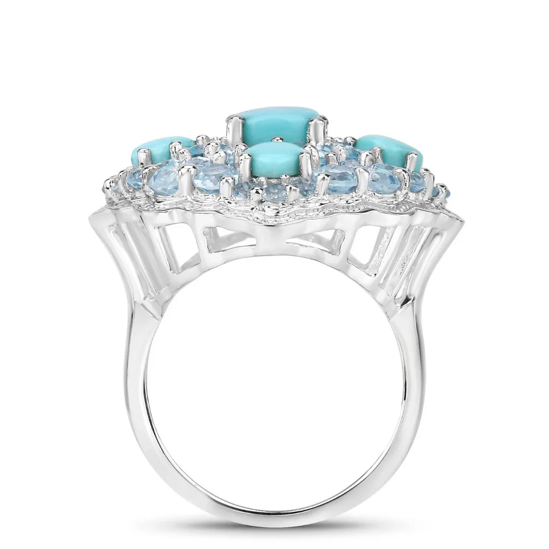 Silver Natural Turquoise Cluster Ring